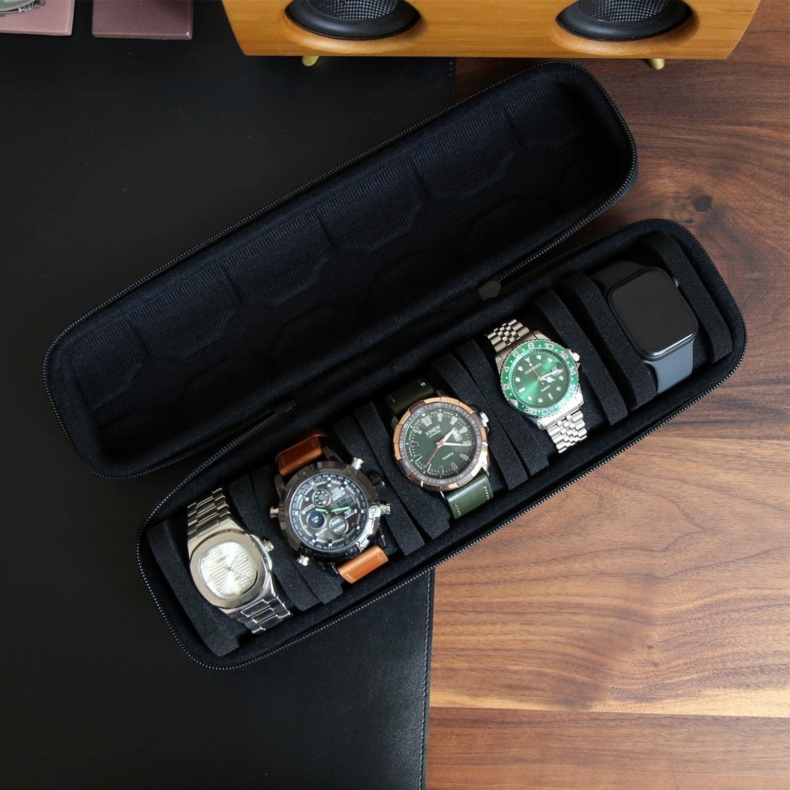 Timepiece Organizer Box with 5 Compartments Soft Interior Travel Storage Case