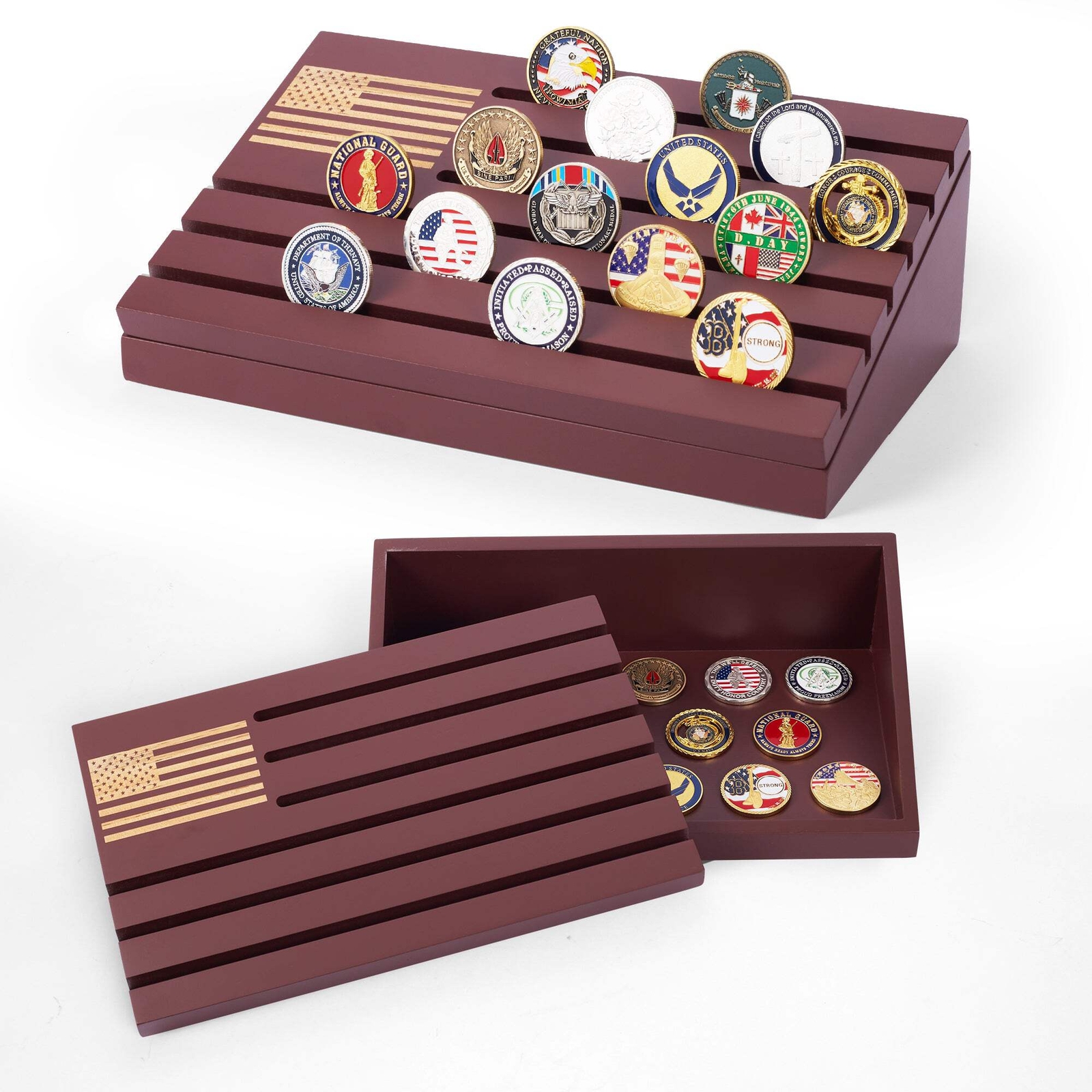 Elegant Mahogany Challenge Coin Holder for Military Heroes and Collectors