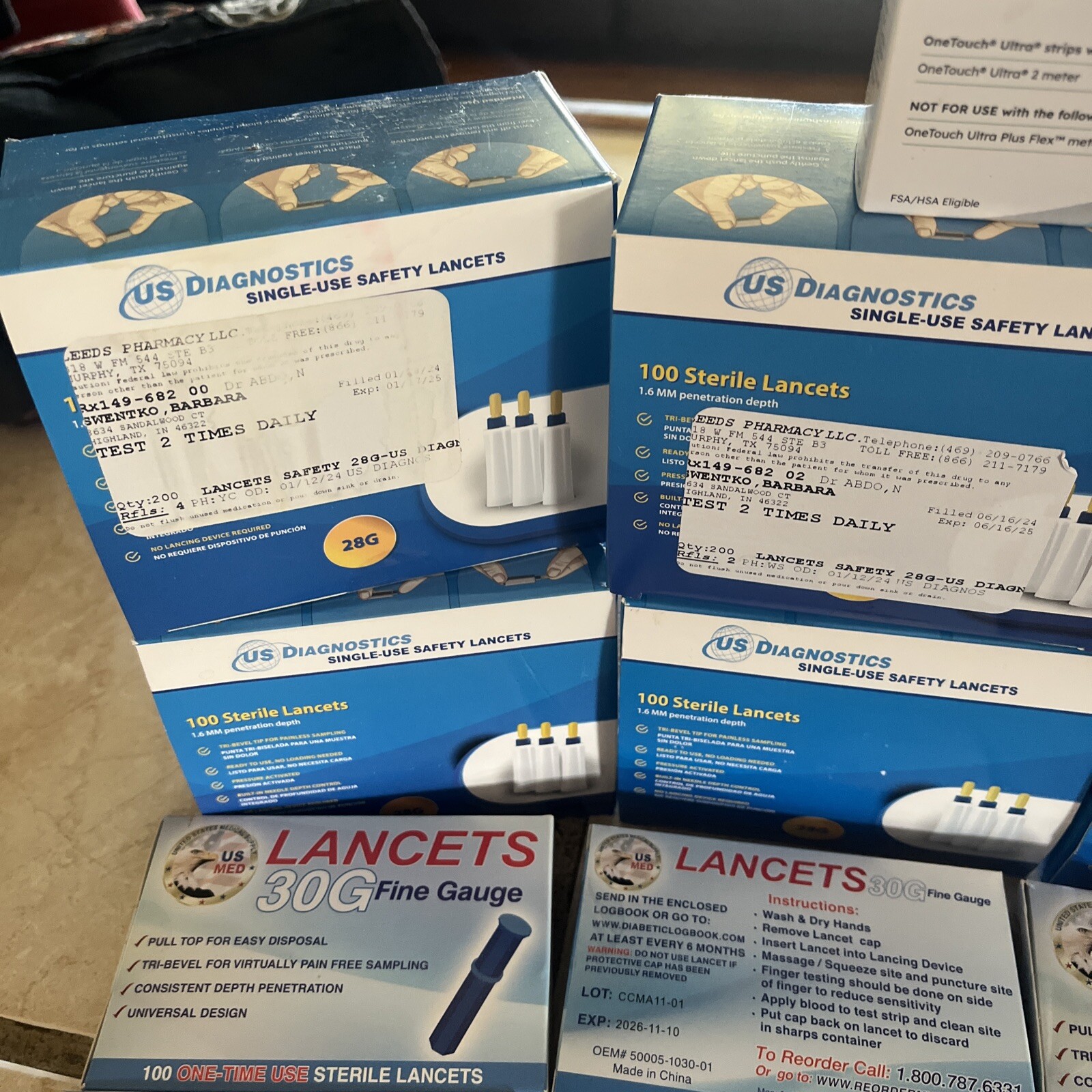 5 boxes of 100lancets 9 boxes 30g one touch and 3 boxes prodigylook description