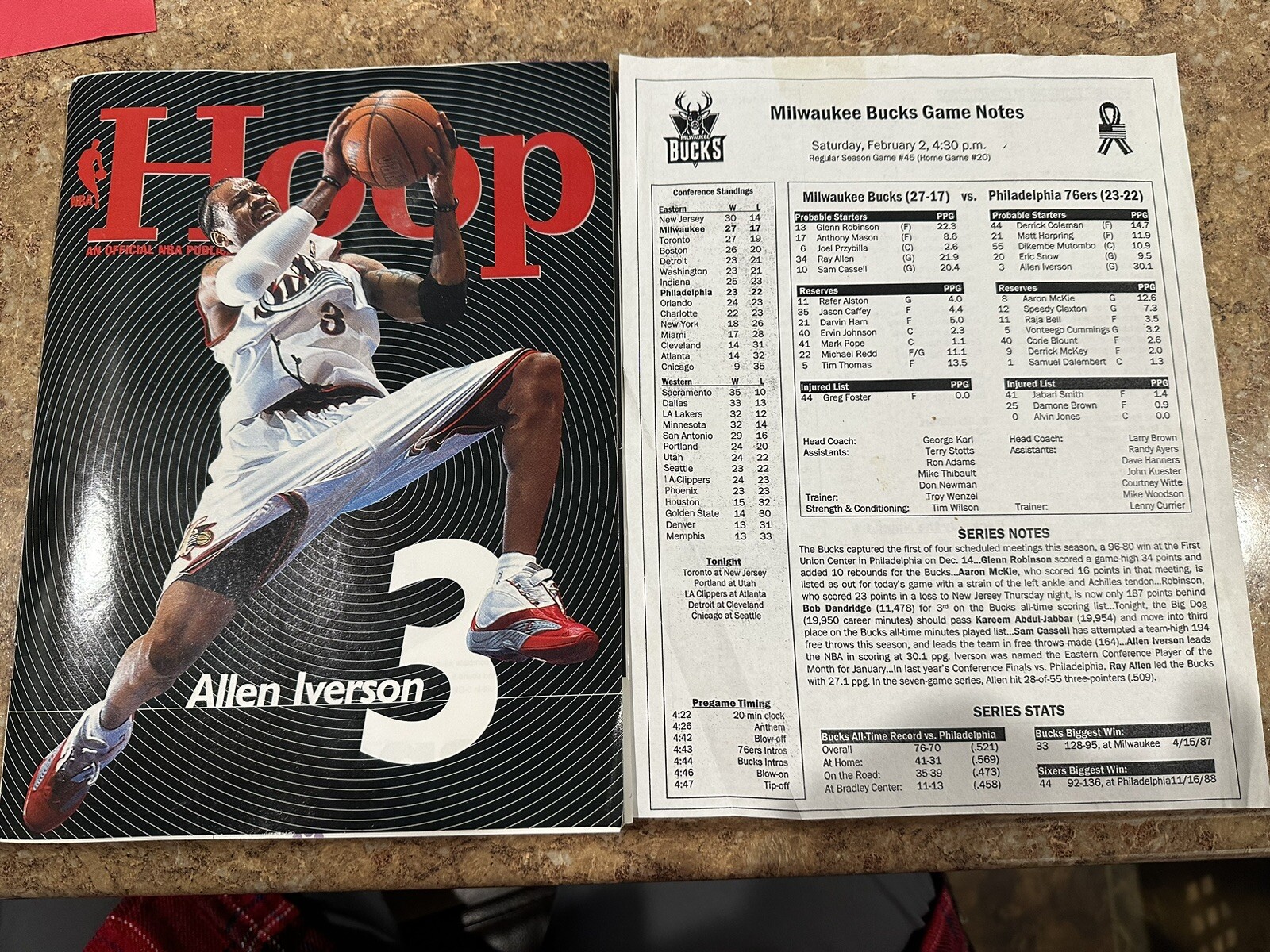NBA Hoop Magazine Event Program 2001-02 MILWAUKEE BUCKS Souvenir Game Note Sheet