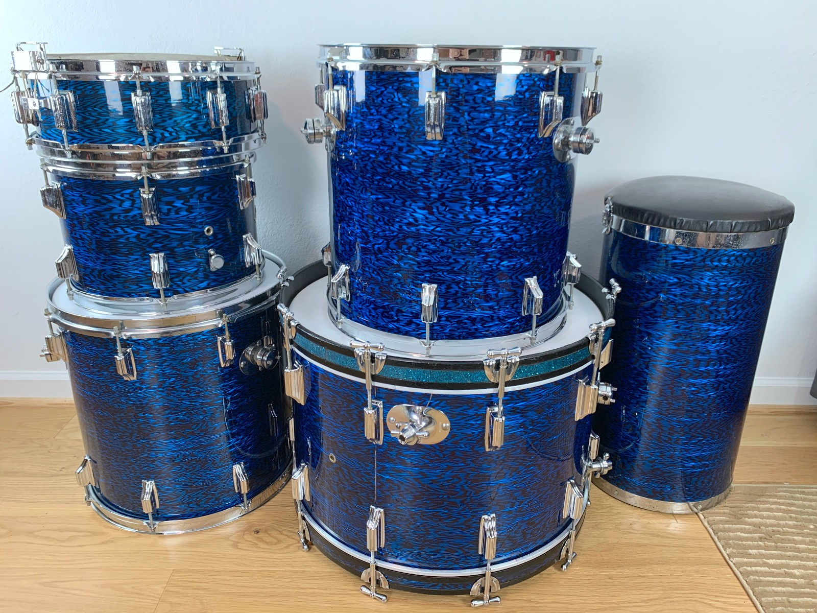 ROGERS Cleveland Buddy Rich Holiday Drum Set Blue Onyx Wood Dyna Canister Throne