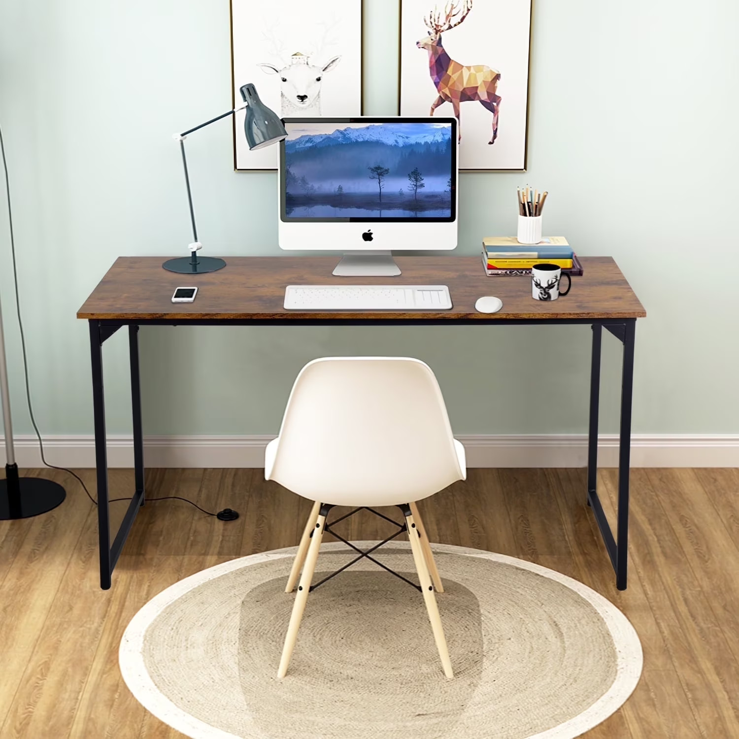 47in Modern Writing Desk Industrial Study Laptop Table Home Office Vintage