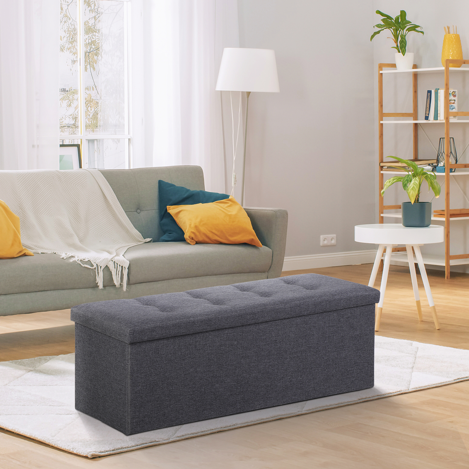 Folding Storage Ottoman Bench 43Inch Footrest Storage Chest w/Divider Dark Gray