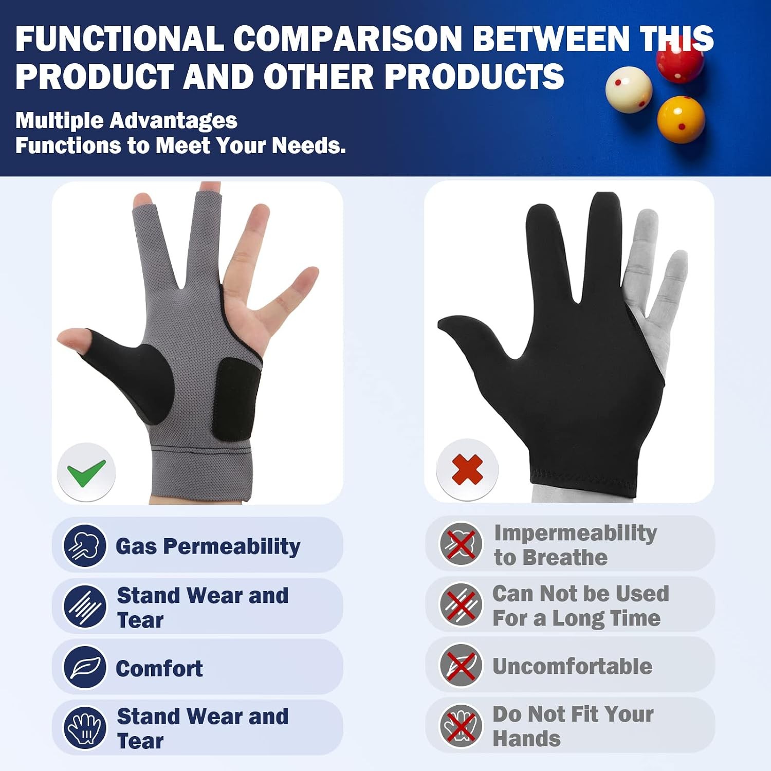 Left Hand Breathable Billiard Pool Gloves Comfortable Fit