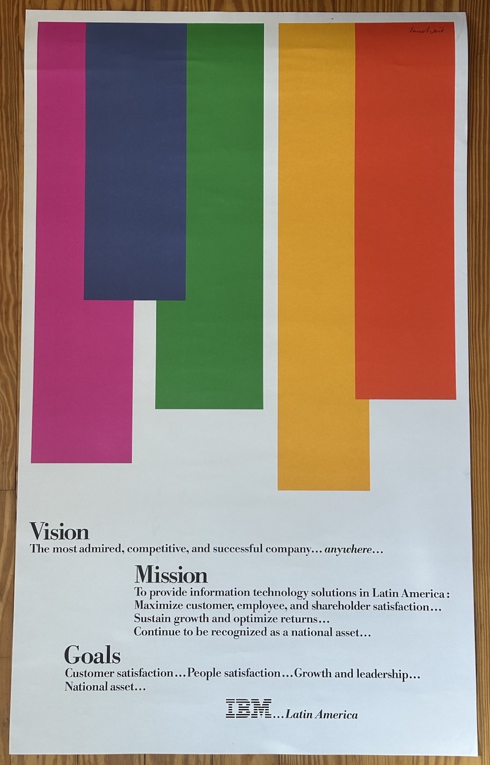 RARE Original 1990 Paul Rand IBM Vision, Mission, Goals Poster Latin America