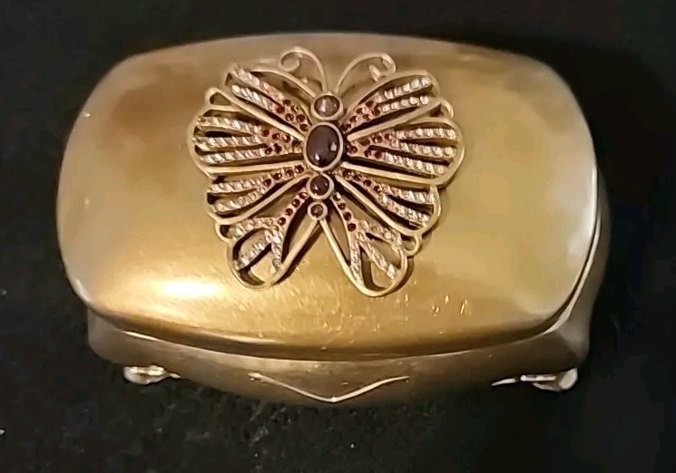 Lucky Brand Goldtone Metal Pave Butterfly Jewelry Trinket Box