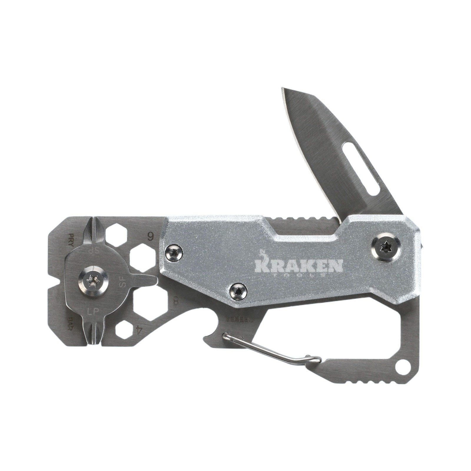 Kraken Tools 10 in 1 Stainless Steel EDC Multi Tool with Carabiner