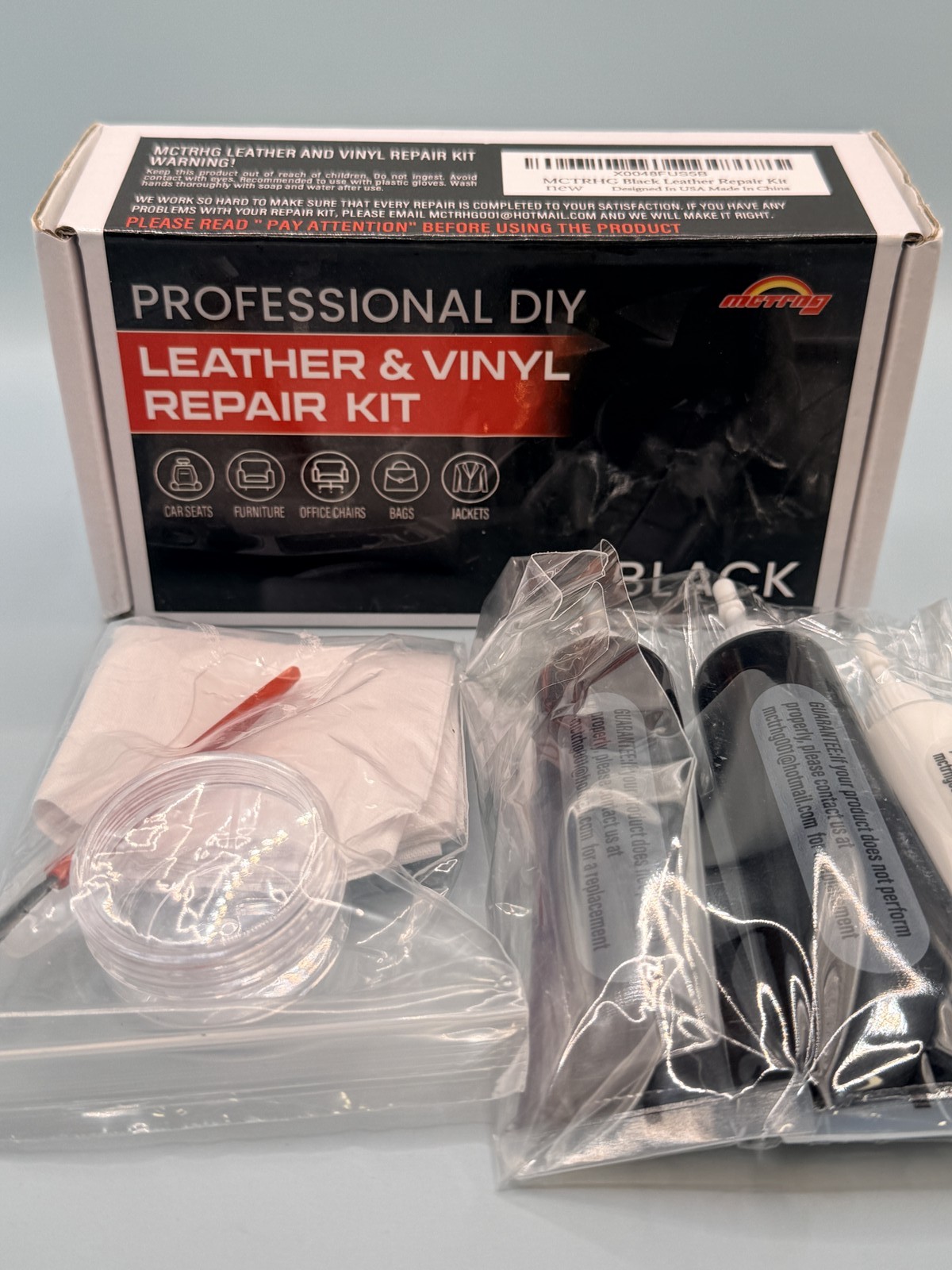 MCTRHG Professional DIY Leather & Vinyl Repair Kit Black for Car Seats Furniture