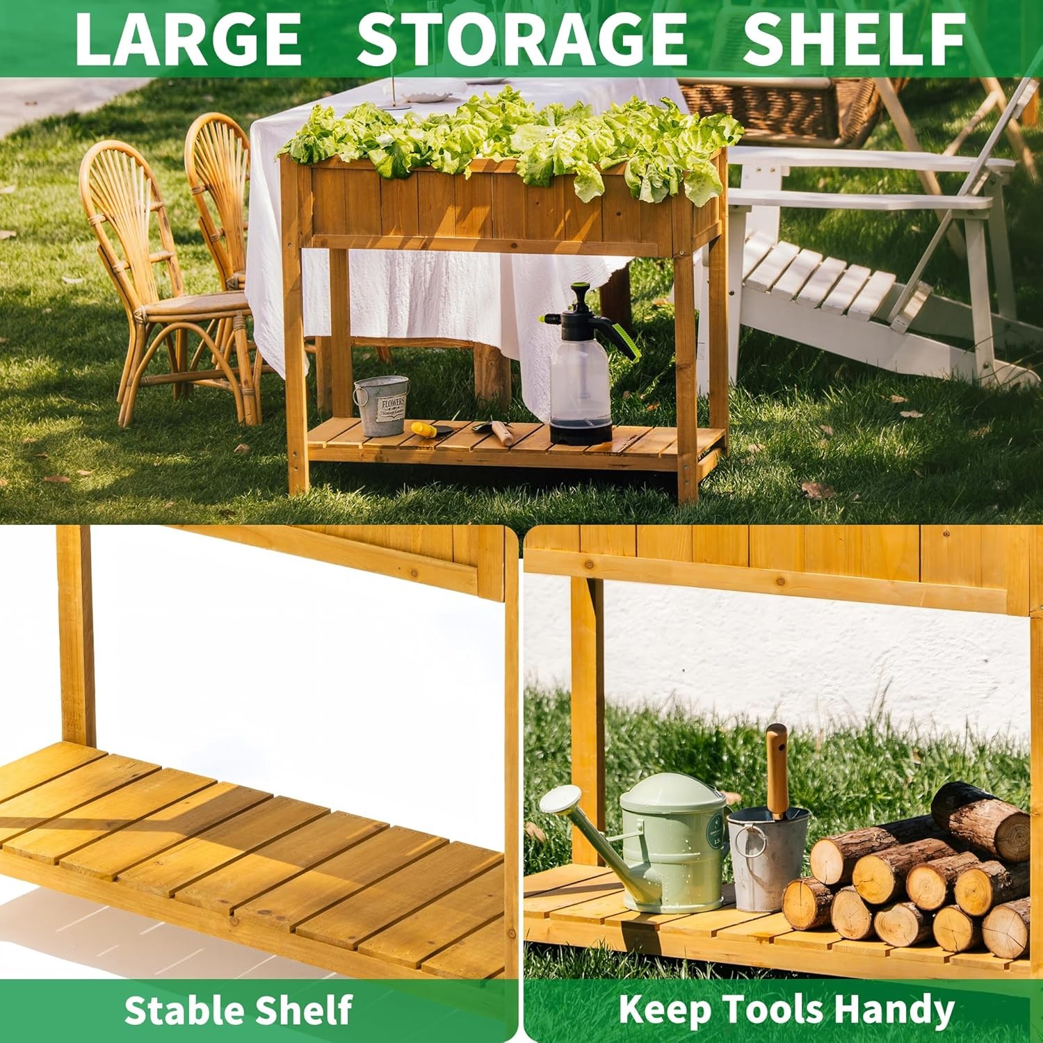 Premium Fir Wooden Raised Garden Bed with Four Legs for Backyard and Balcony Gar