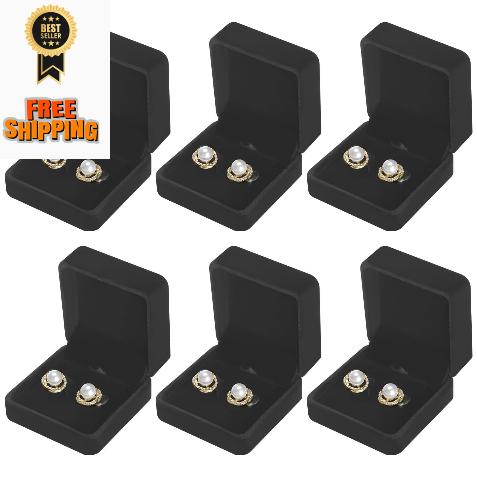 KUKUVR 6 Pieces Classic Velvet Jewelry Earring 4 x 2.8 x 1.4 inches, Black