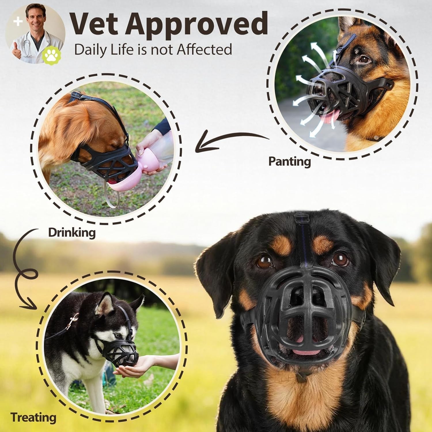 Dog Muzzle, Breathable Basket Muzzles for Small, Medium, Large and X-Large Ag...