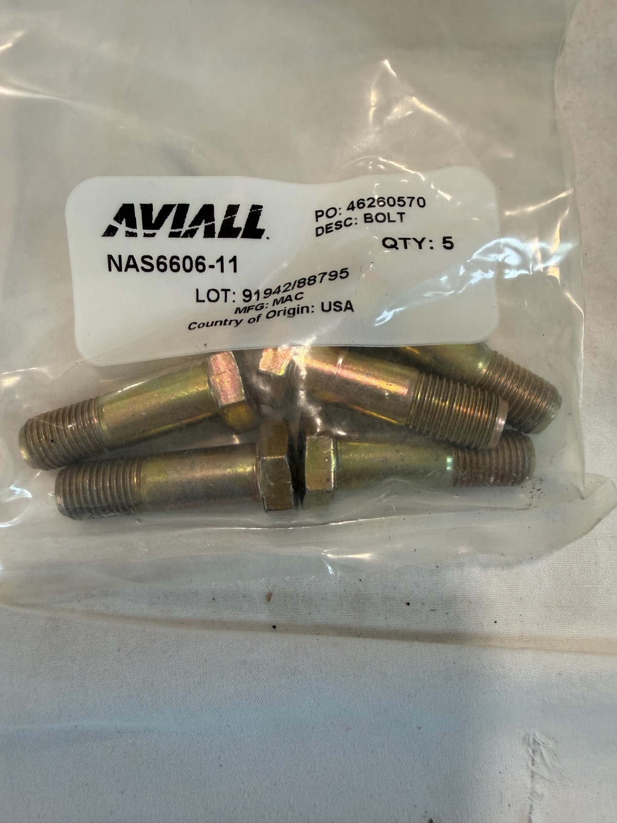 New bolt with  no certs  P/N  NAS6606-11  sold each