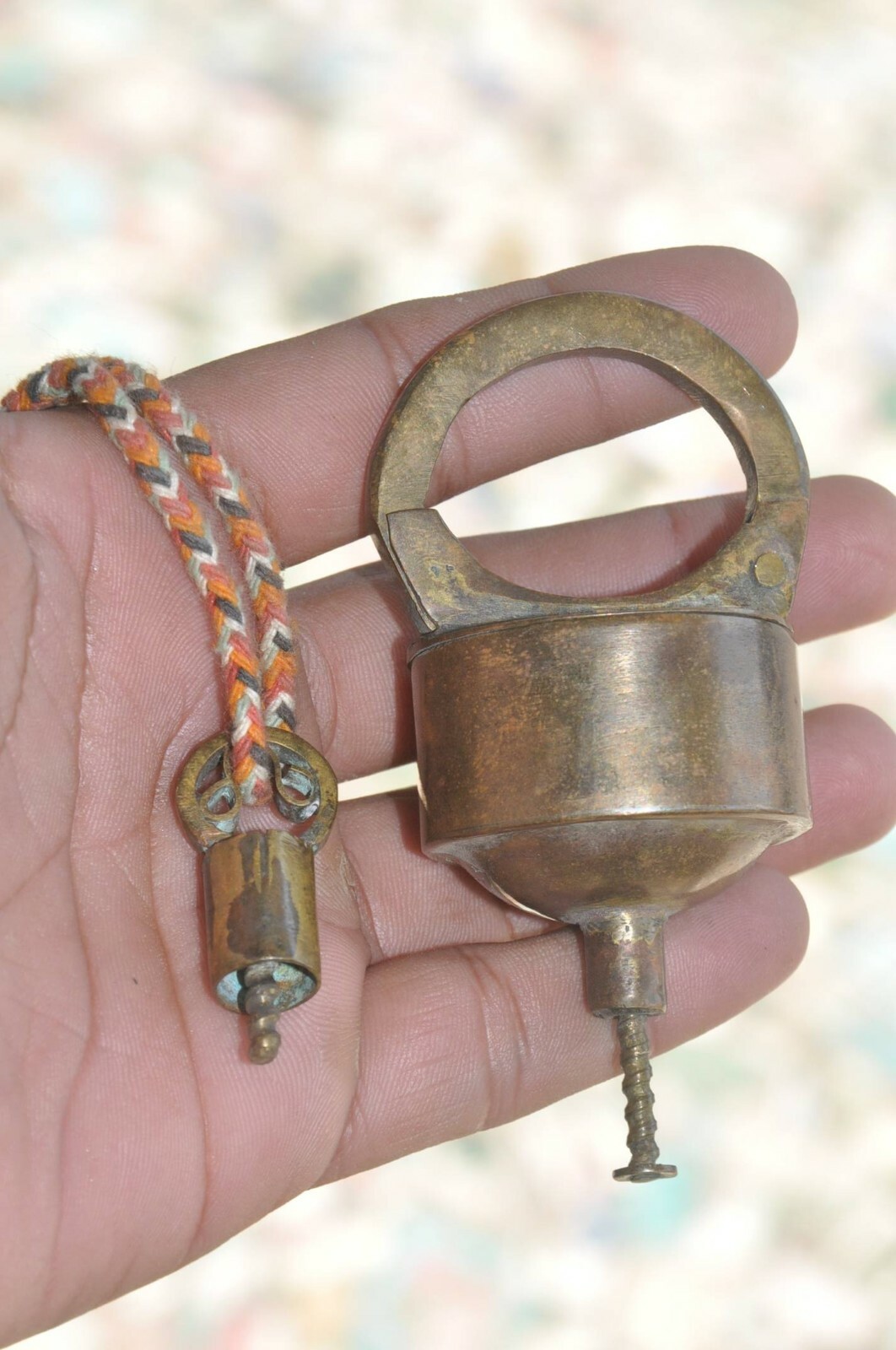 Vintage Brass Handcrafted Screw System Round Shape Unique Padlock
