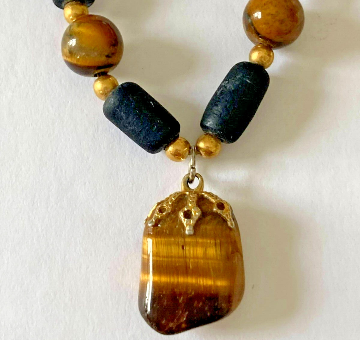 Bracelet Hand Beaded Tiger's Eye with Tiger's Eye Charm 7.5 inches