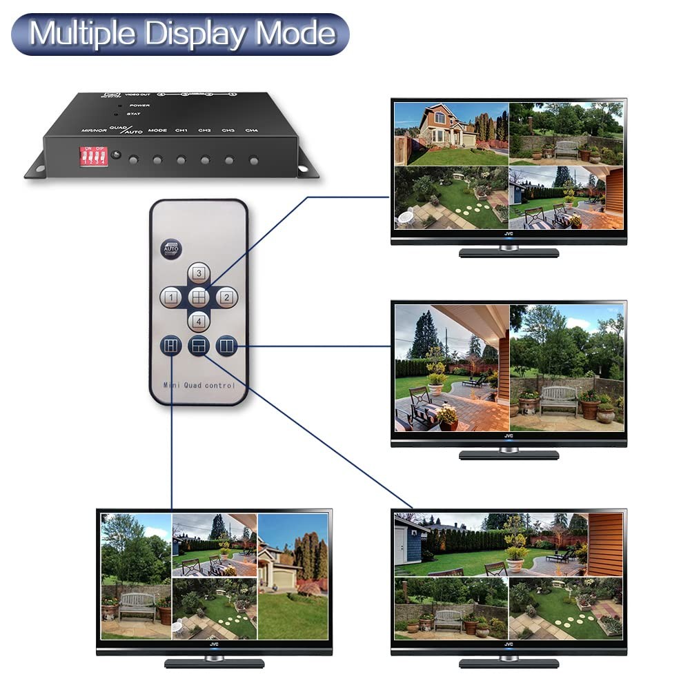 Mini 4Ch Color Video Quads Multiplexer Splitter Processor for CCTV Security C...