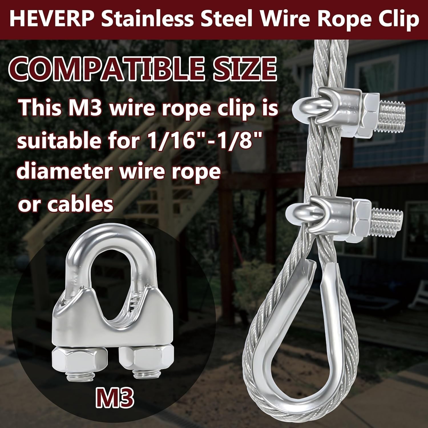 Durable 20PCS Stainless Steel Wire Rope Clips for Various Securing Needs