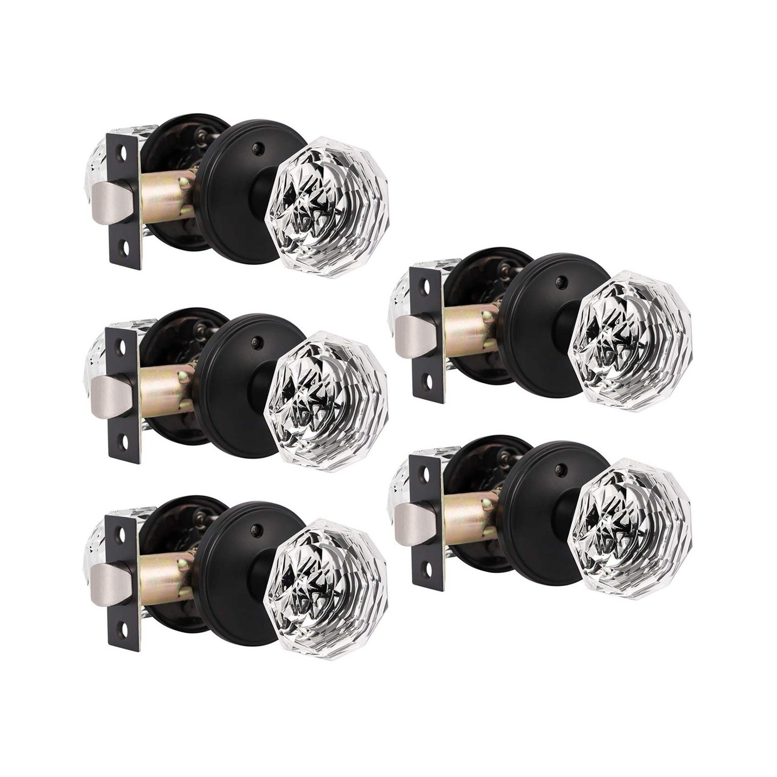 Gobrico Glass Door Knobs in Black 5 Pack Octagonal Diamond Privacy Doorknobs ...