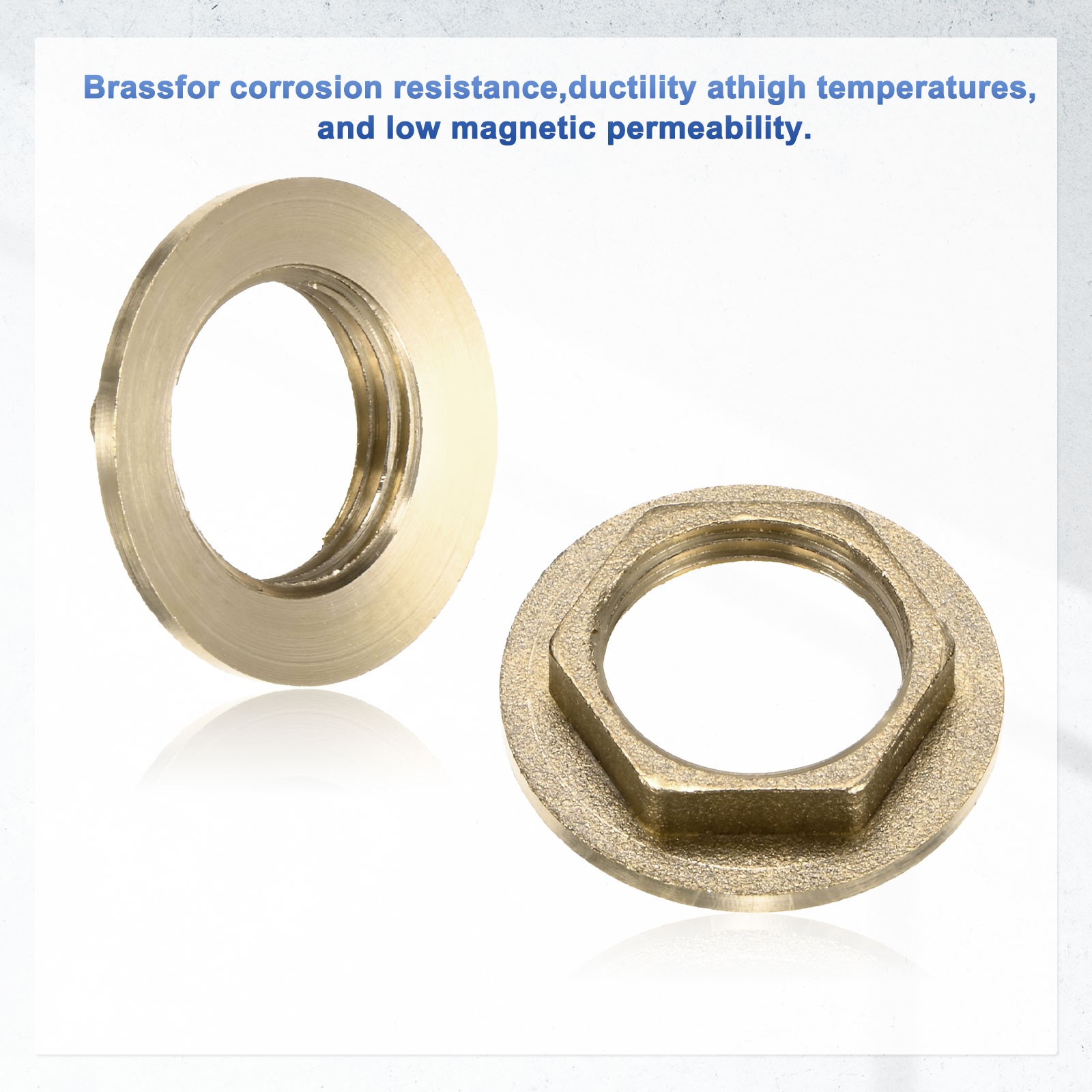 4 Pcs Brass G 1/2" Pipe Fitting Flange Hex Locknuts with Washer