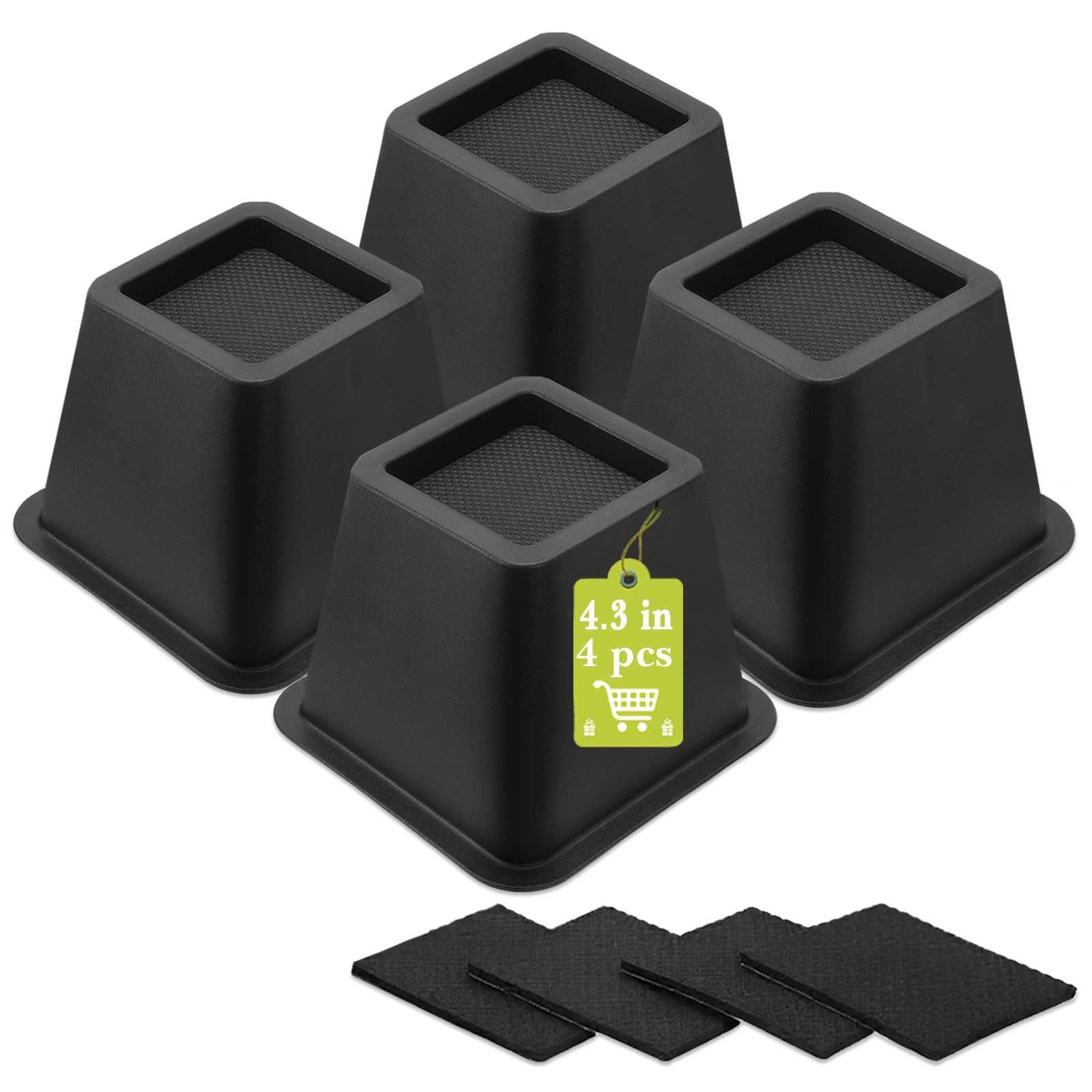 4 PCS 4.3 Inch Black Heavy Duty Square Stackable Table Leg Bed Furniture Risers