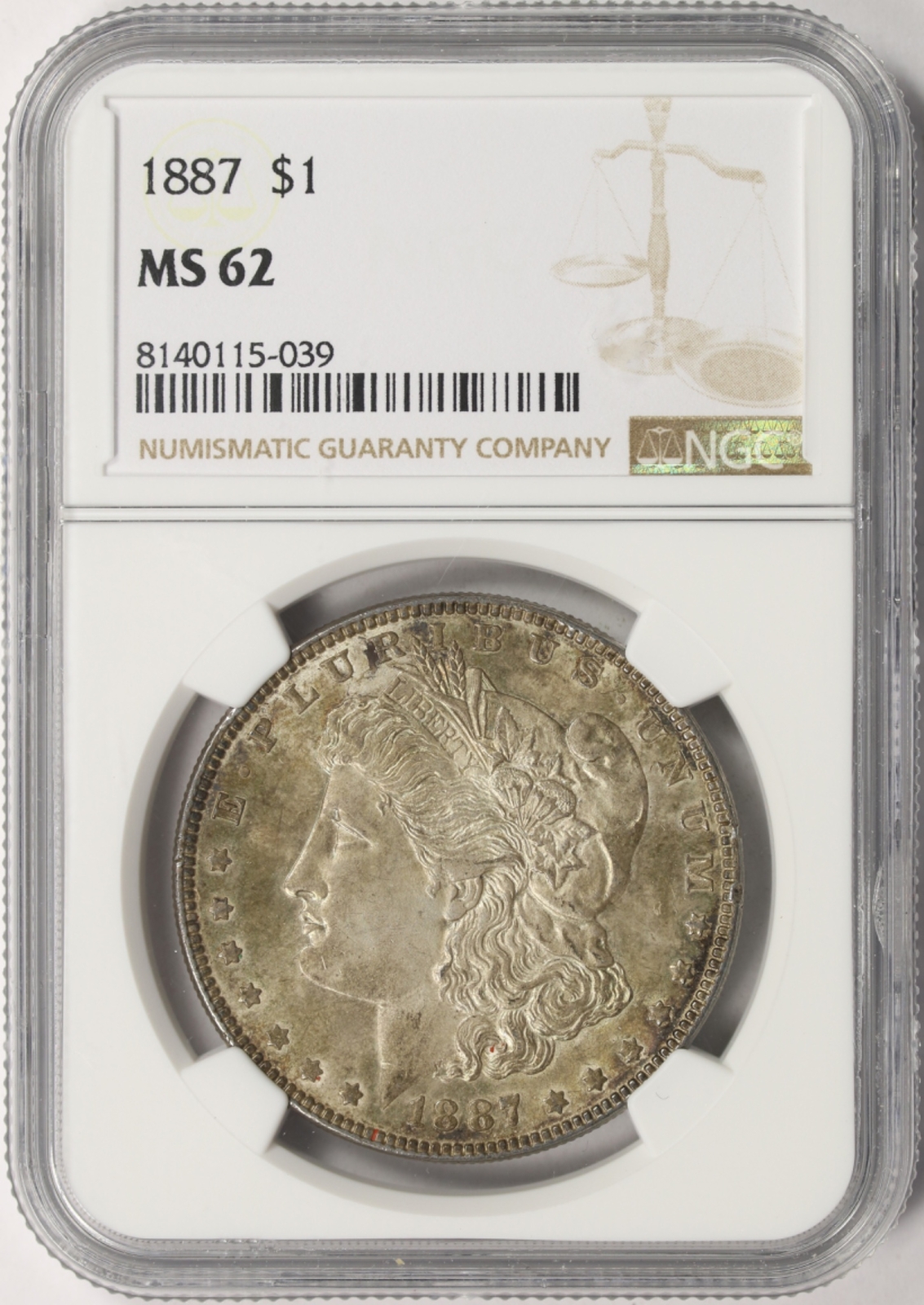 1887 Morgan Silver Dollar $1 NGC MS62 Toned
