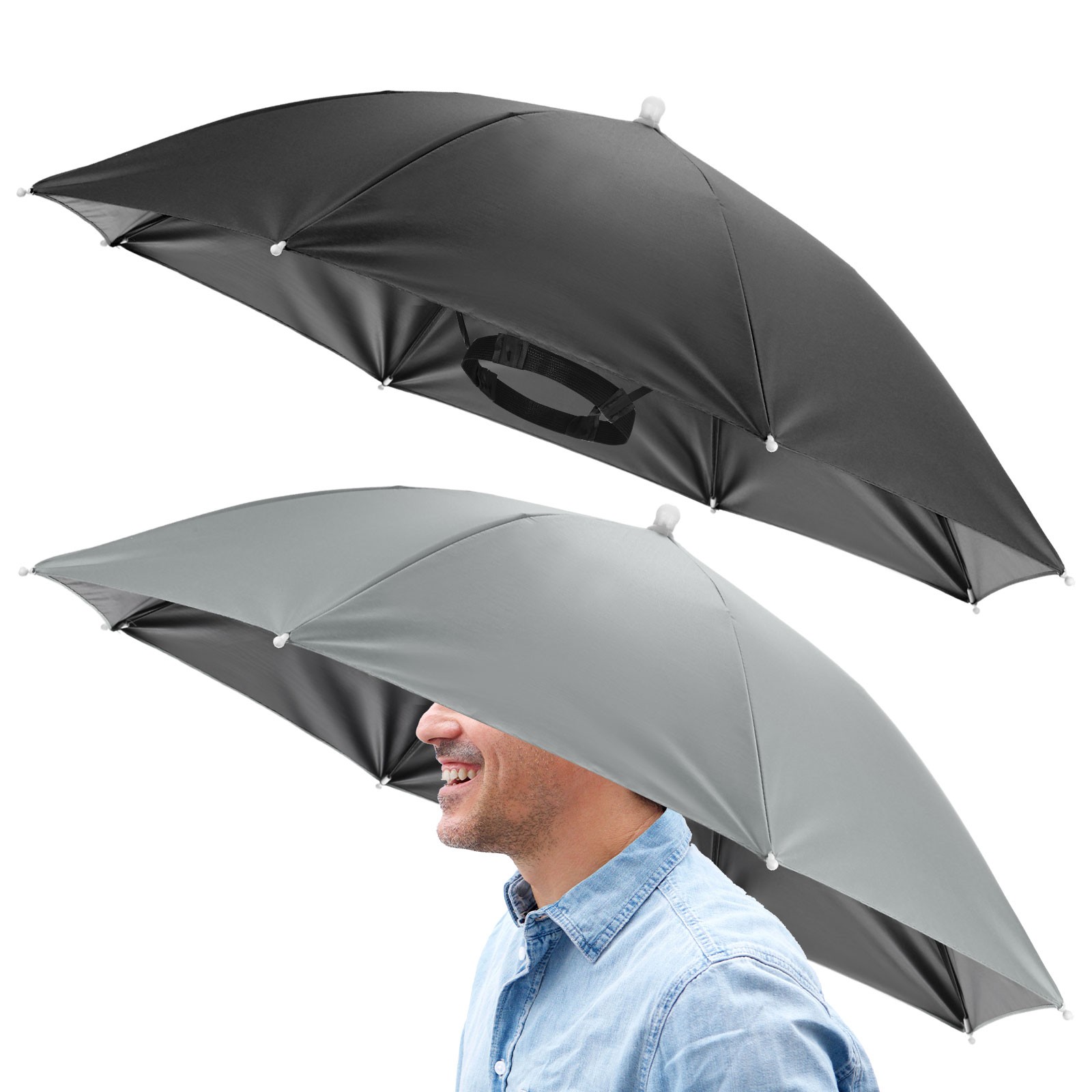 2 Pcs 26" Black Outdoor Umbrella Hat Headband [Black+Grey]