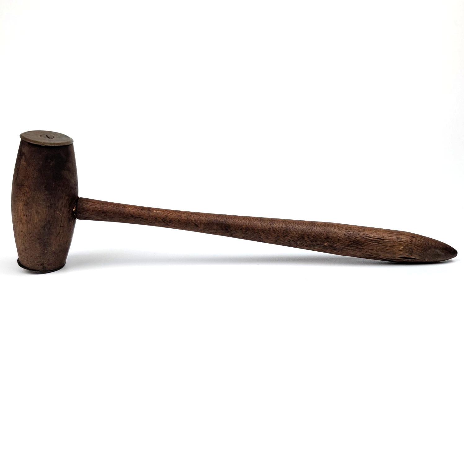 Vintage Wooden Tack Mallet Hammer Brass End Caps Upholstery Tool MCM Primitive