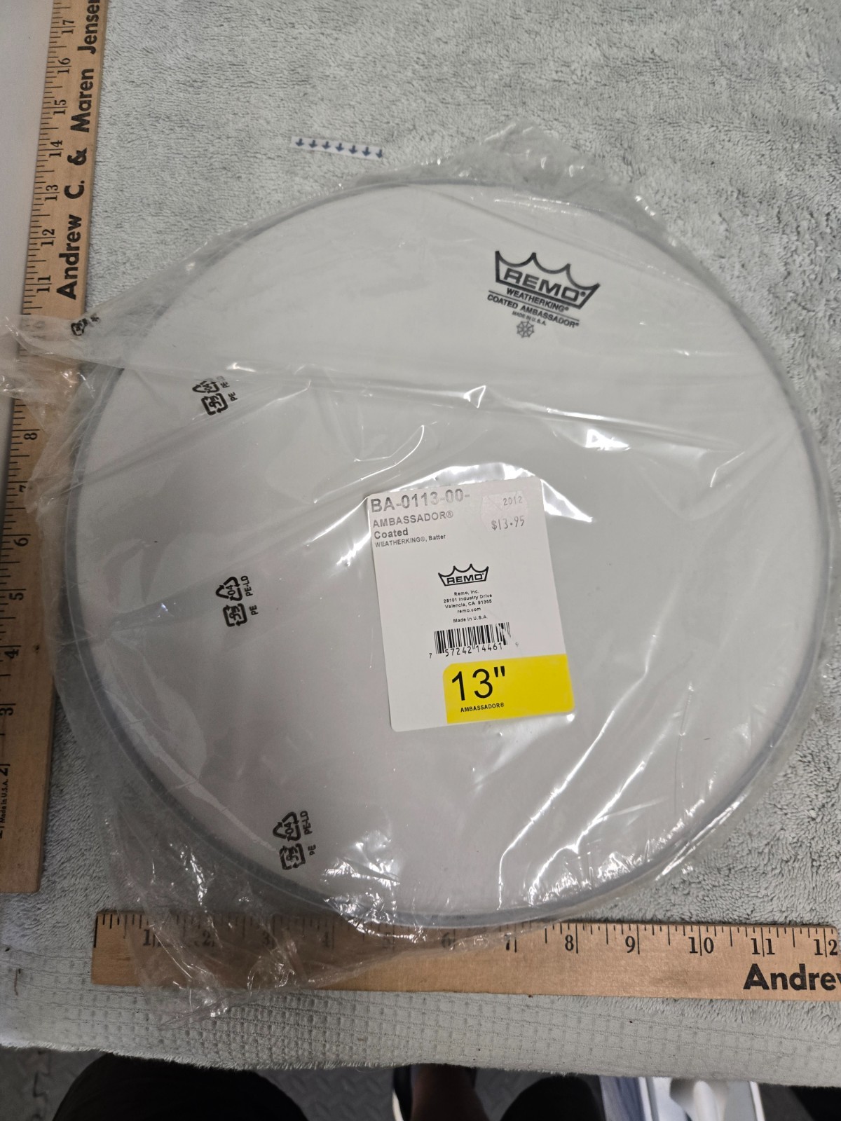 Remo ambassador coated batter, 13 inch drum head