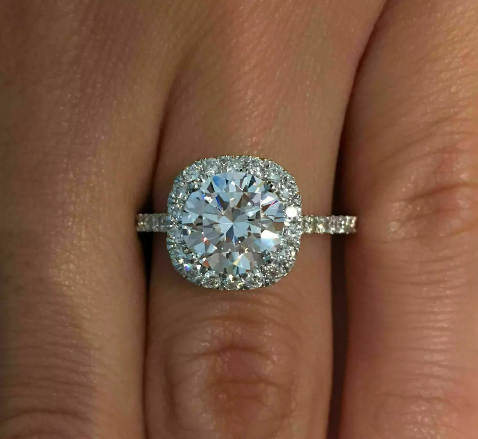 3Ct Lab Created Cushion Cut Diamond Engagement Ring 14K White Gold Finish
