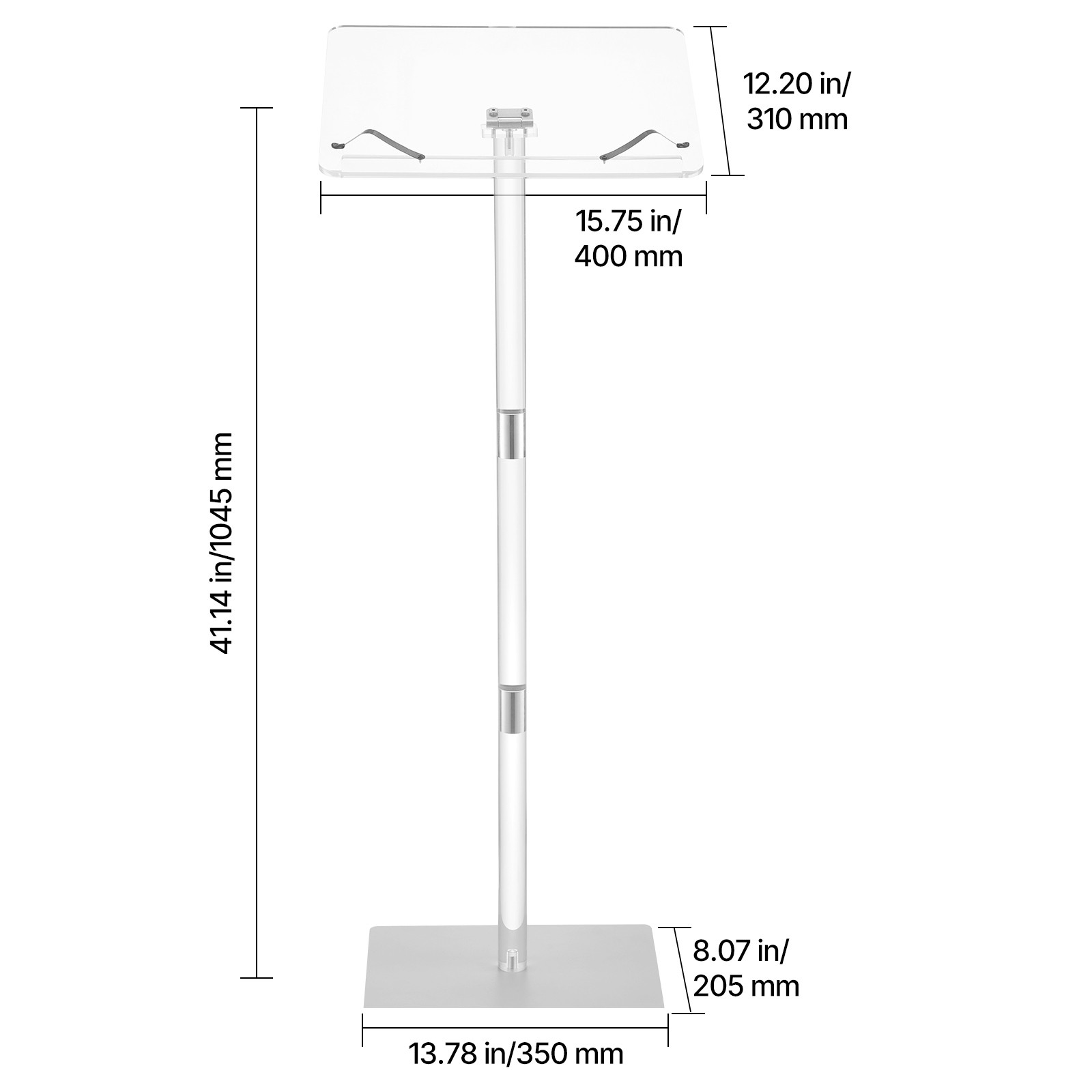 Acrylic Lectern Podium Stand 43" Adjustable Angle Portable Floor Standing