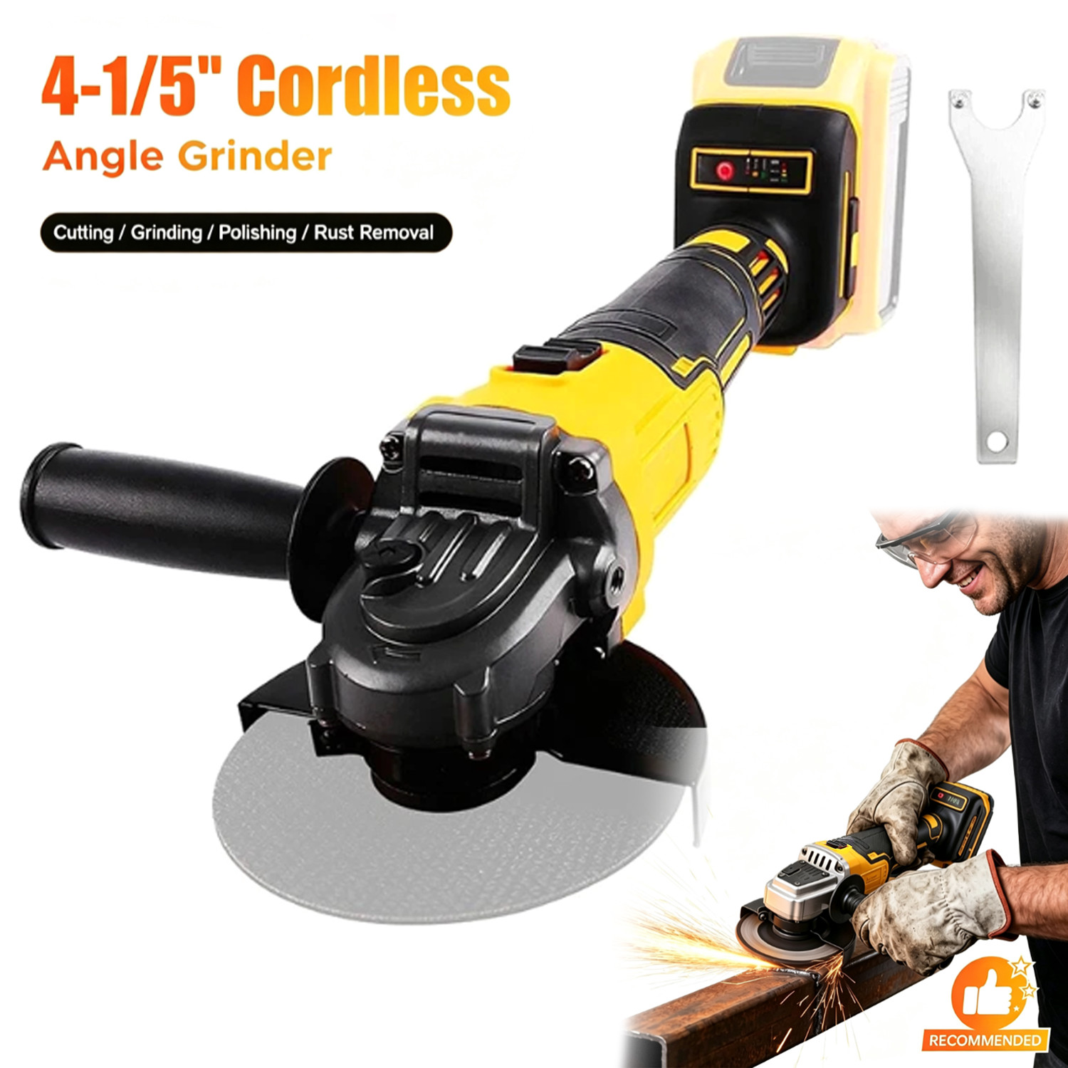Cordless Angle Grinder Compatible Dewalt 20V MAX Battery 4" to 4-1/5" Brushless