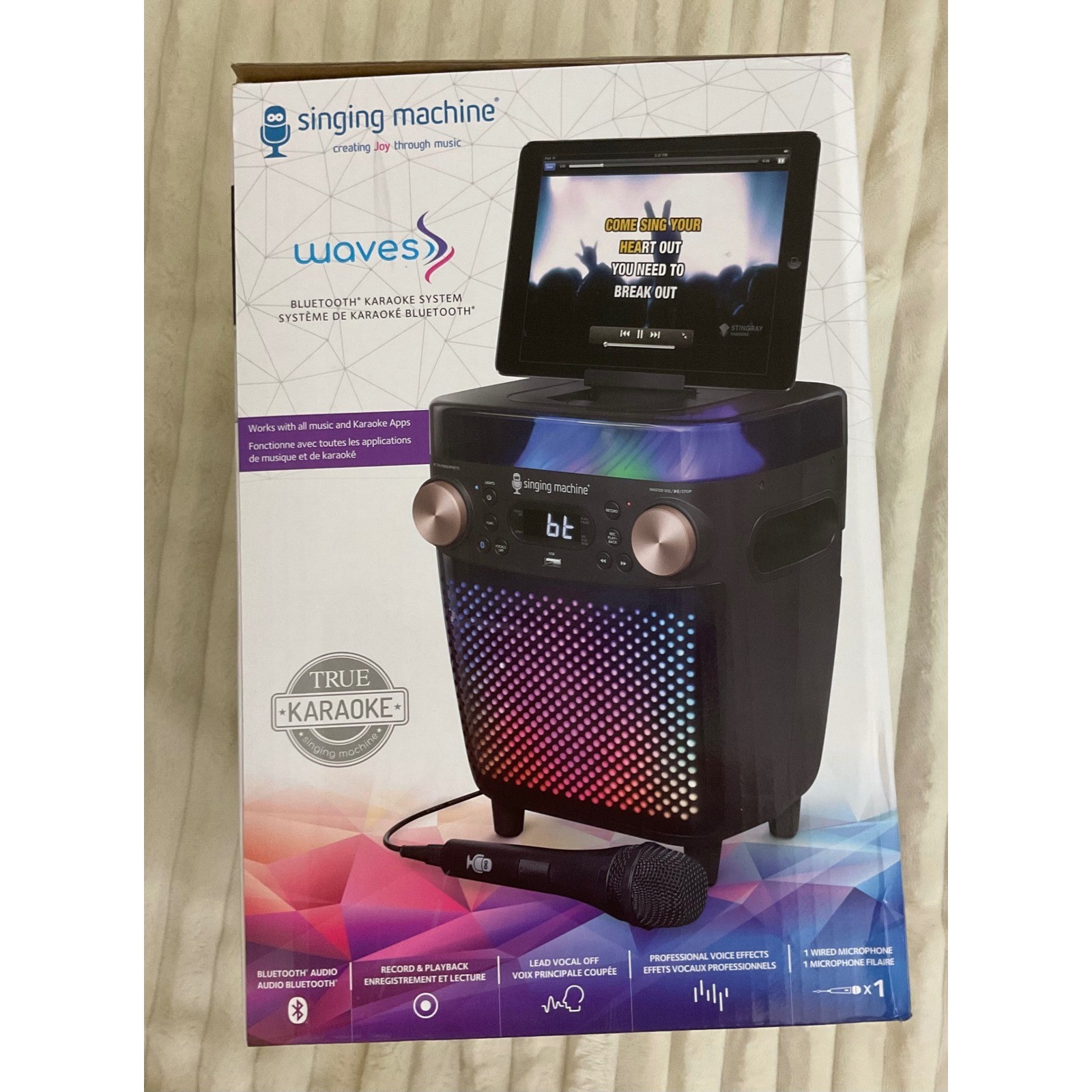 Singing Machine Waves Bluetooth Karaoke System SML693BK LED Lights Black NEW