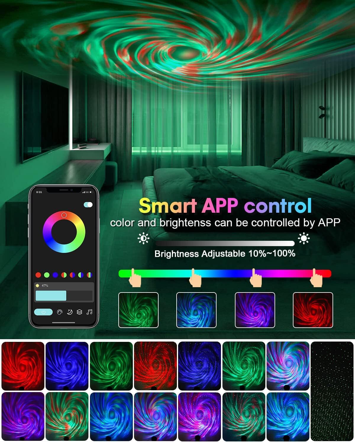 Galaxy Night Light Projector with Remote Control, Bluetooth Music Speaker & 5 Wh