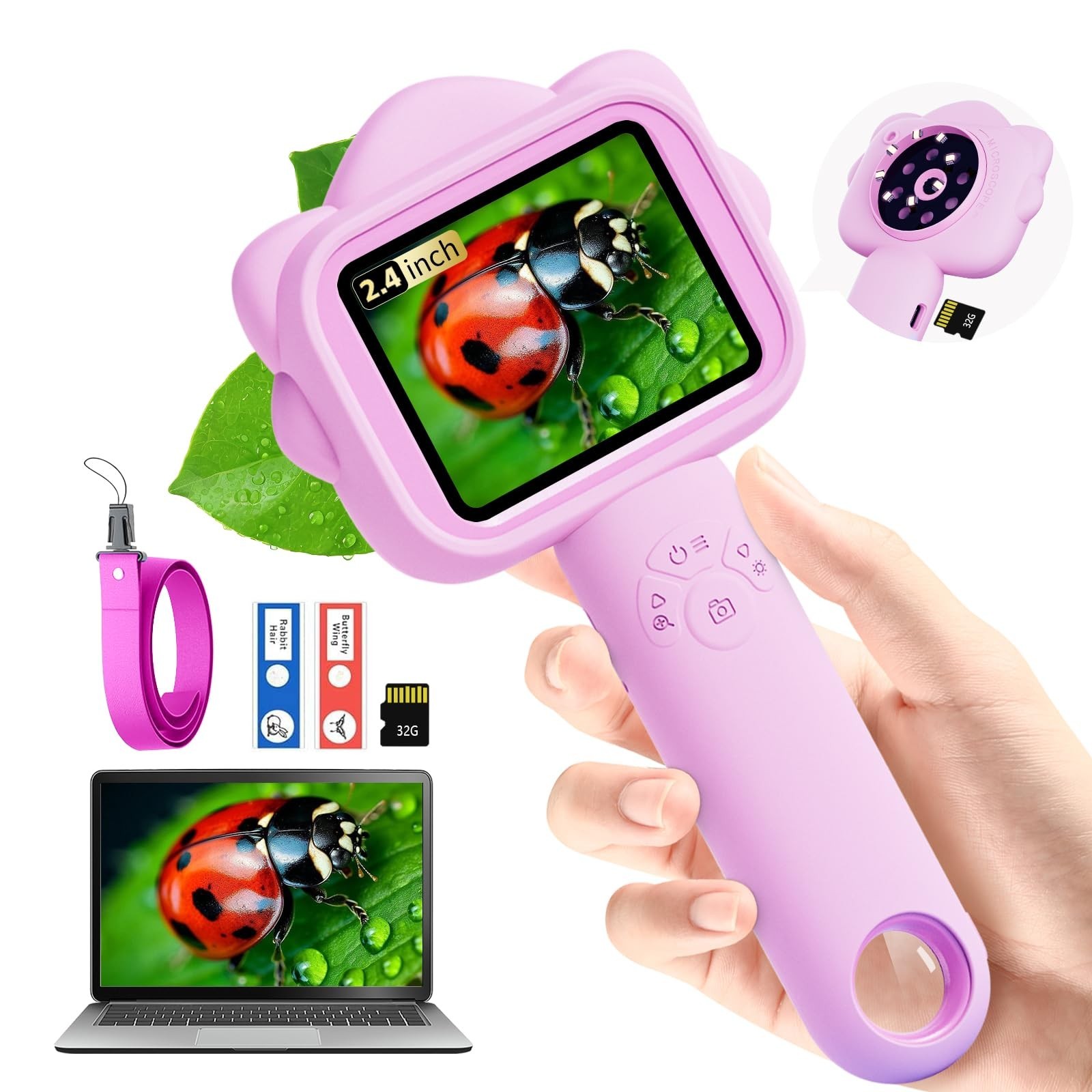Microscope for Kids – Kid Mini Microscopes with 32GB SD Card, 500x...