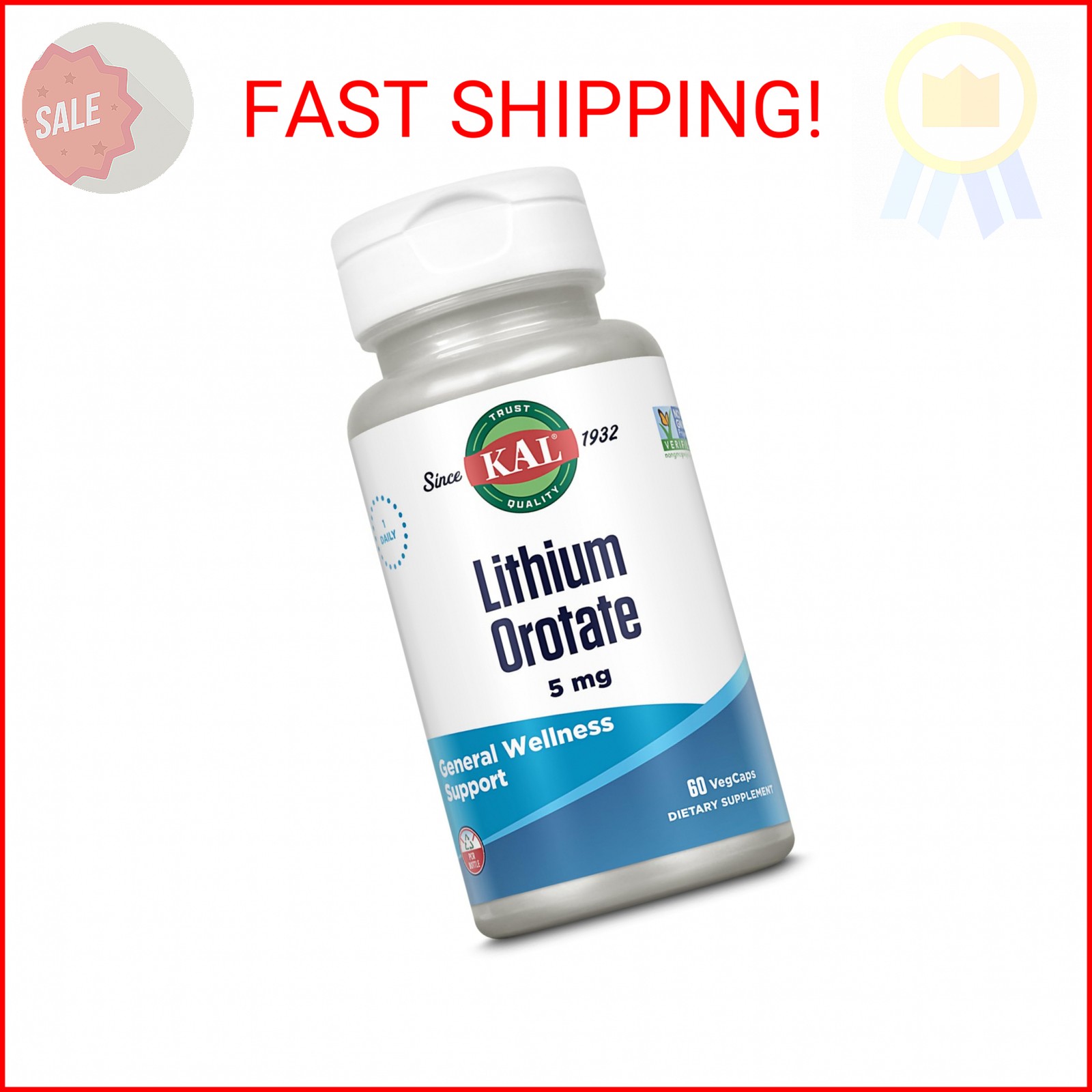 KAL Lithium Orotate 5mg | Low Serving of Chelated Lithium Orotate for Bioavailab