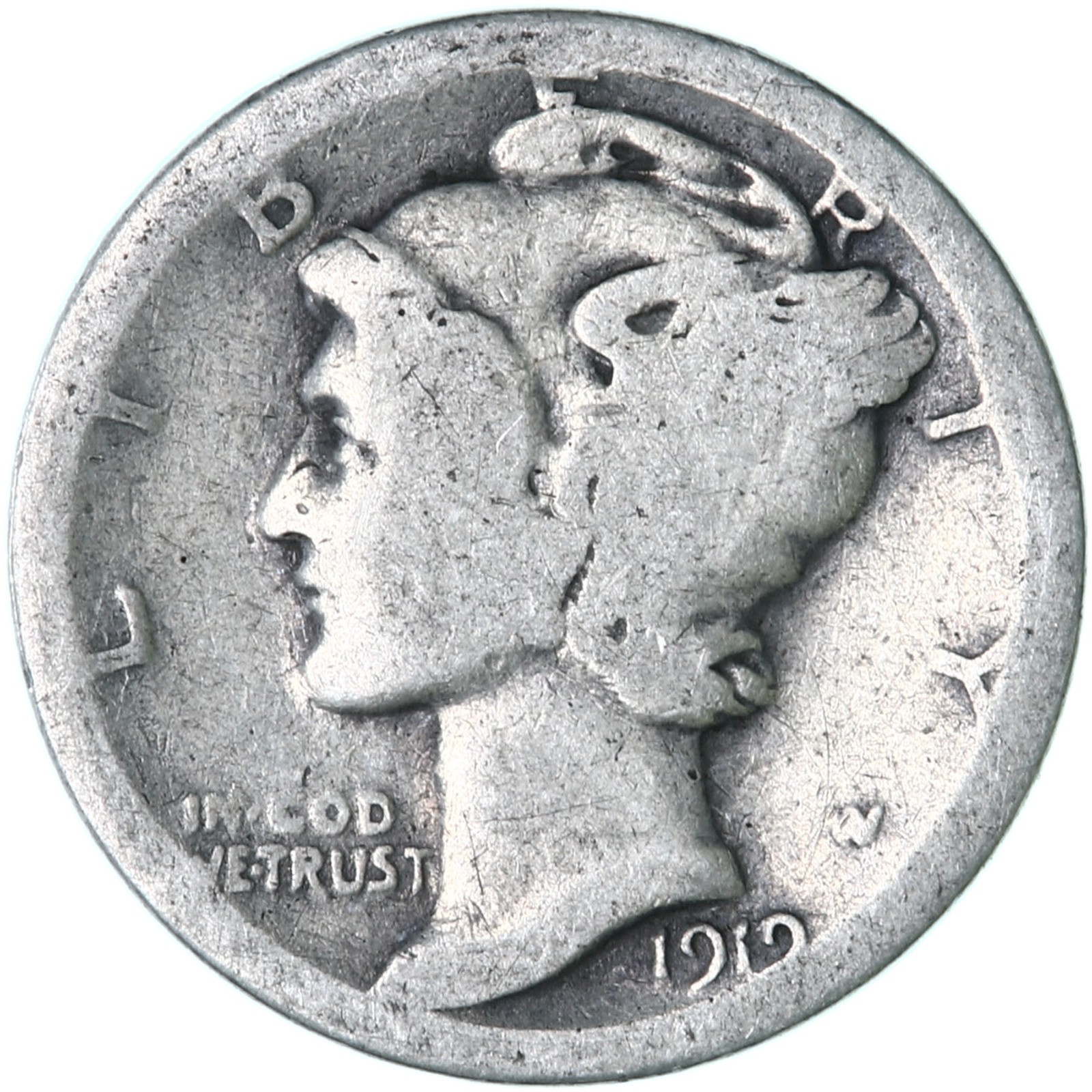 1919 S Mercury Dime 90% Silver About Good AG