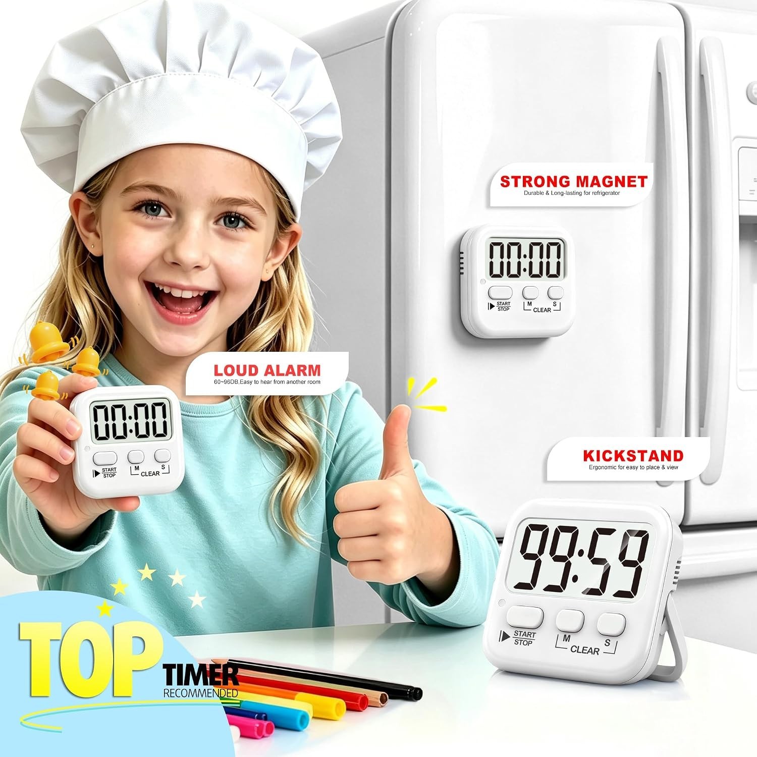 2 Pack Digital Timers for Kids - Magnetic Countdown Timer for Cooking & Study