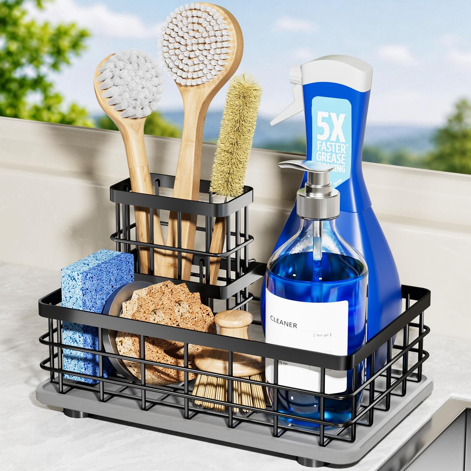 Extra Large Kitchen Sink Caddy Organizer, Stainless Steel Sponge Holder for K...