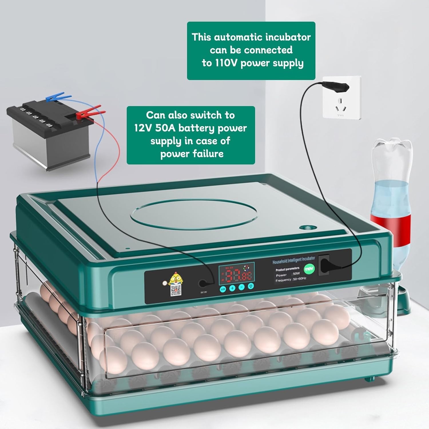 Intelligent Poultry Incubator - 38 Eggs, Automatic Turner & Temperature Control