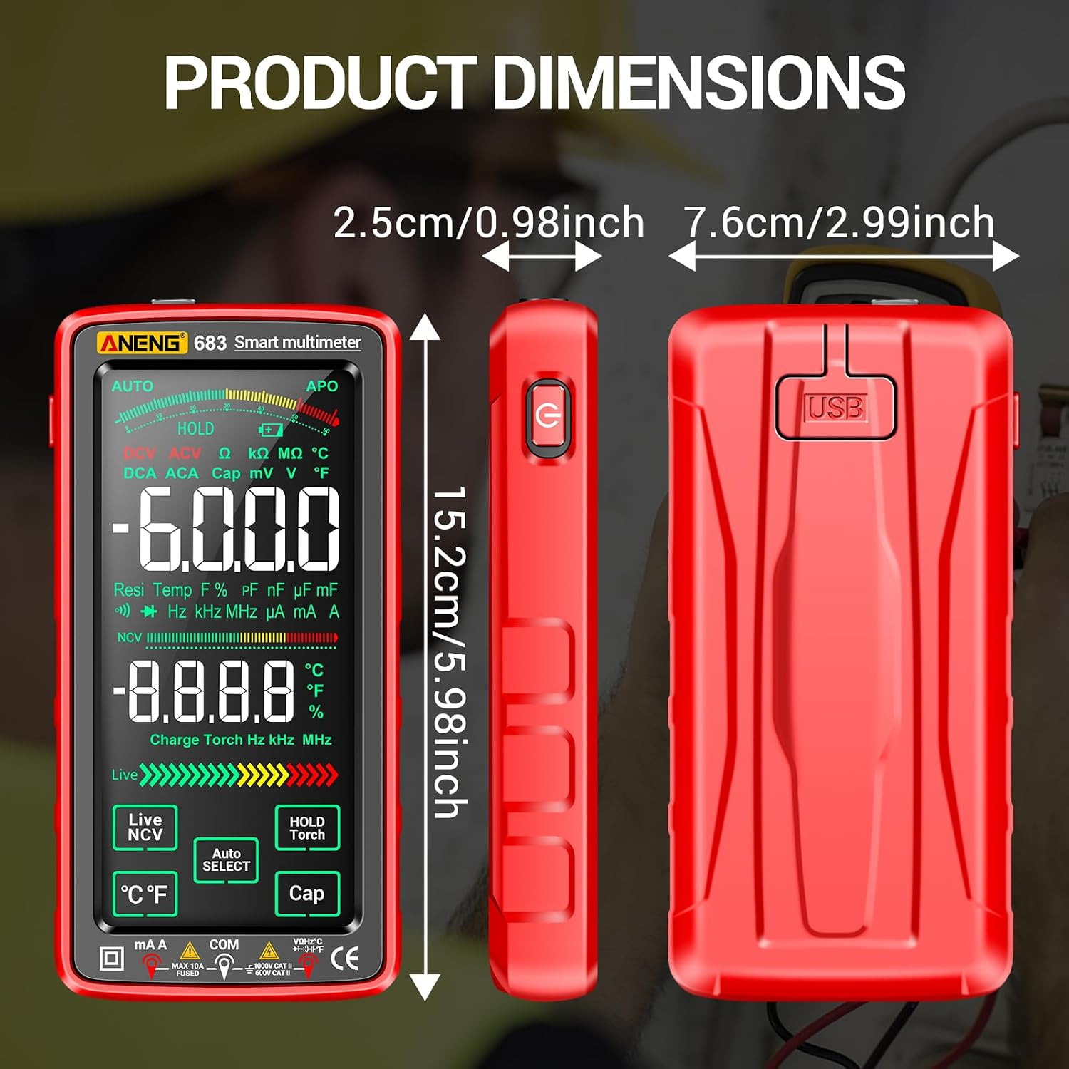 Smart Multimeter, Digital Multimeter Tester with Touch Screen 6000 Counts Auto R