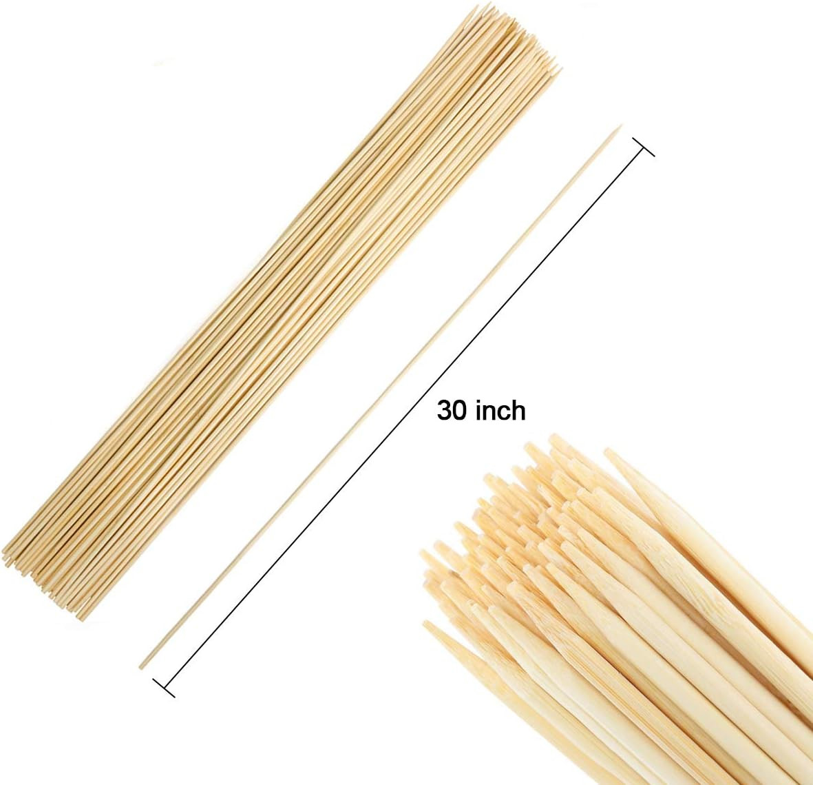 Bamboo Marshmallow Roasting Sticks with 30 Inch 5mm Thick Extra Long Heavy Duty