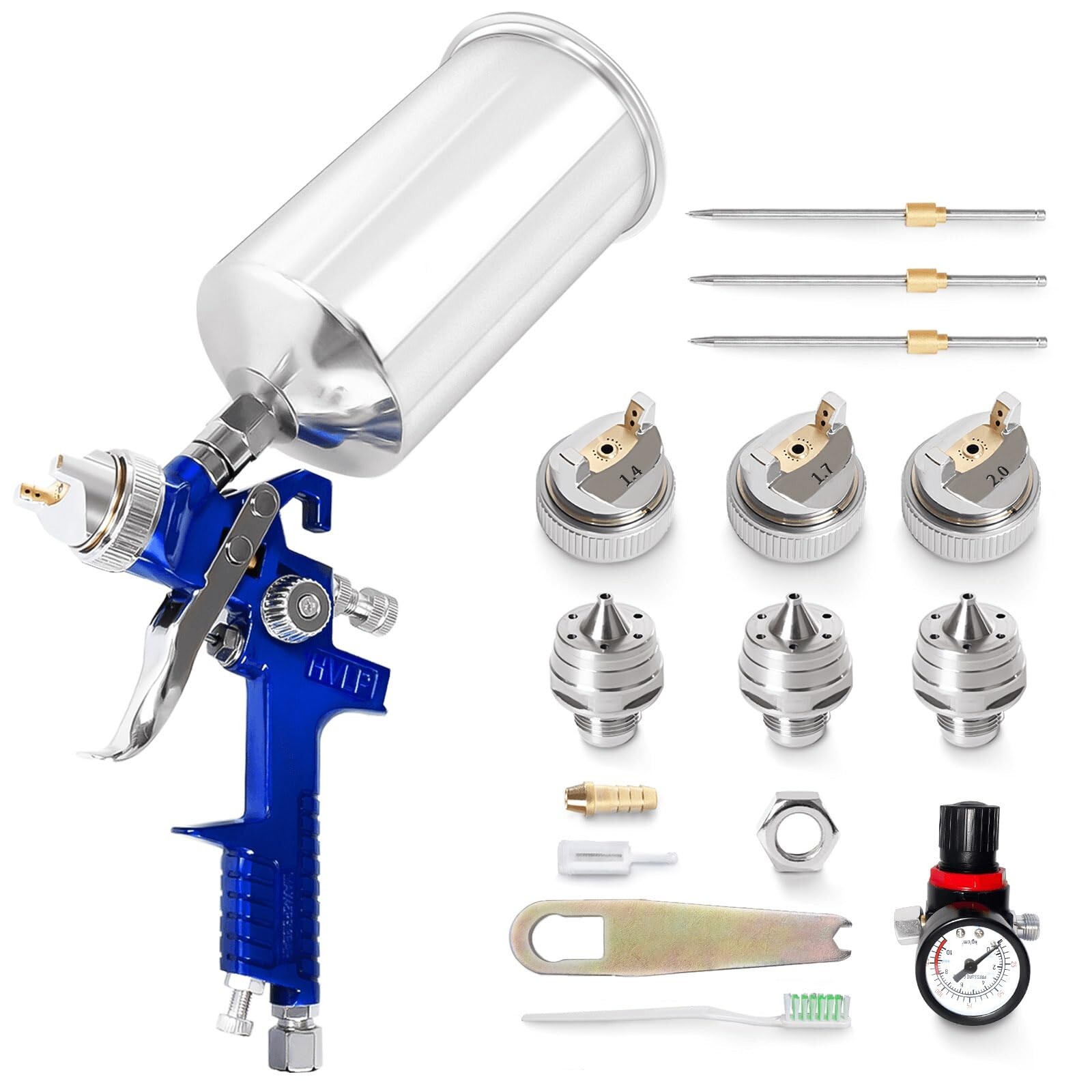 HVLP Spray Gun Kit with 1.4mm/ 1.7mm/ 2.0mm Nozzles High Performance Paint Gu...