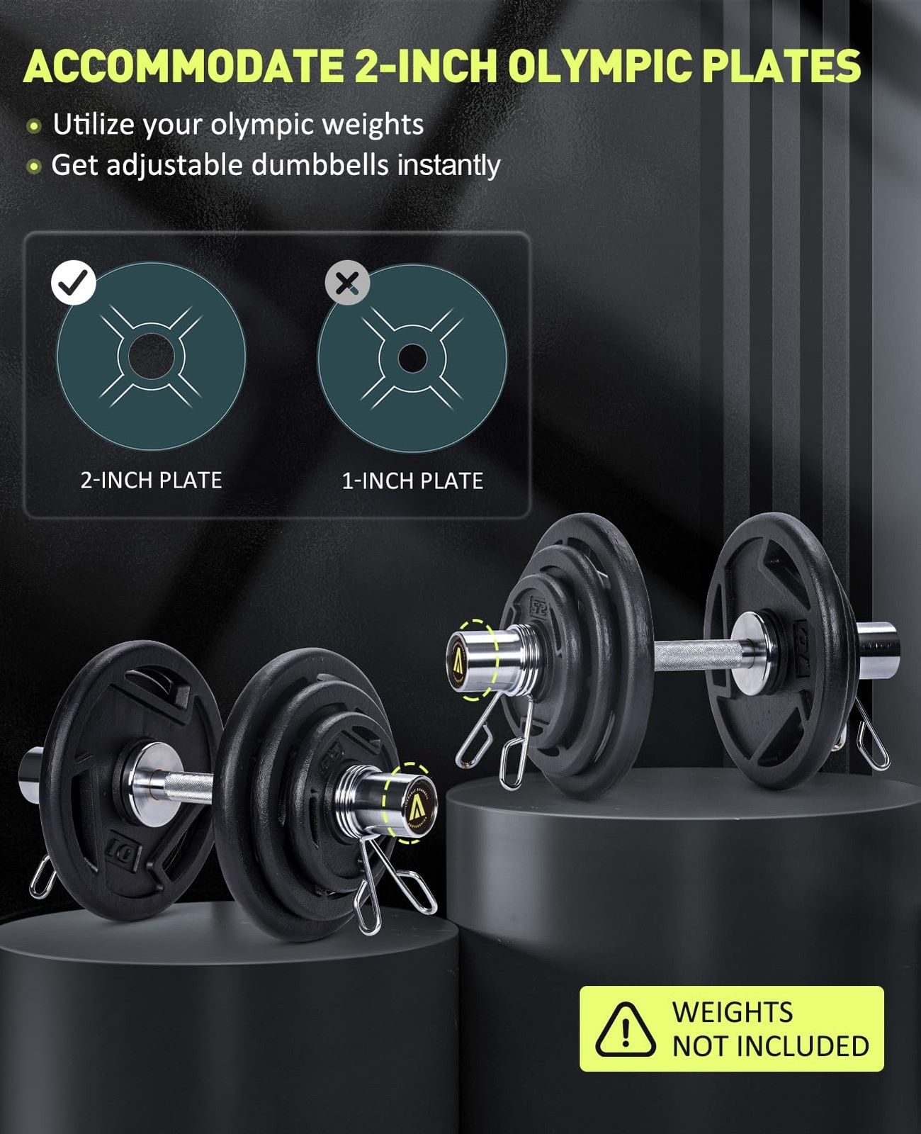 16" Olympic Dumbbell Handles, Solid Steel Loadable Weight Bars for 2Inch Plat...