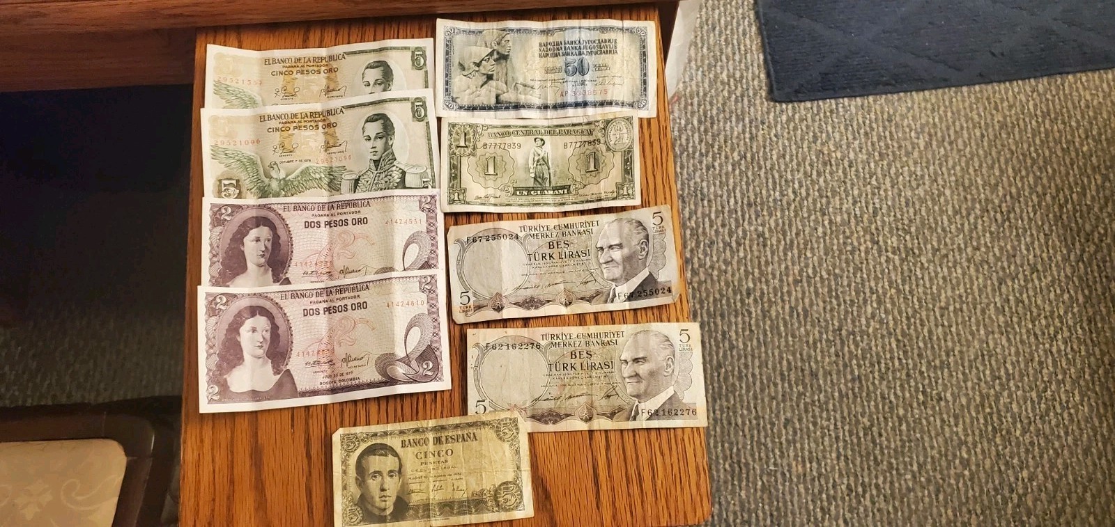 Lot of Vintage Paper Bills Foreign Currency- Spain, Columbia, Yugoslavia &More