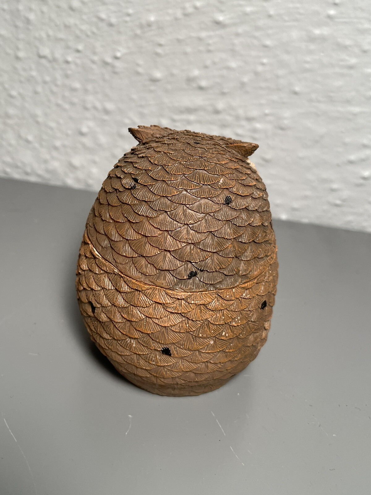 Trinket box round Owl resin Textured 3”