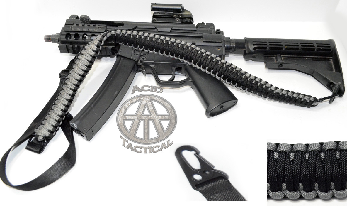 Tactical 550 Paracord Rifle Gun Shotgun Paintball 2 Point Sling (Grey / Black)
