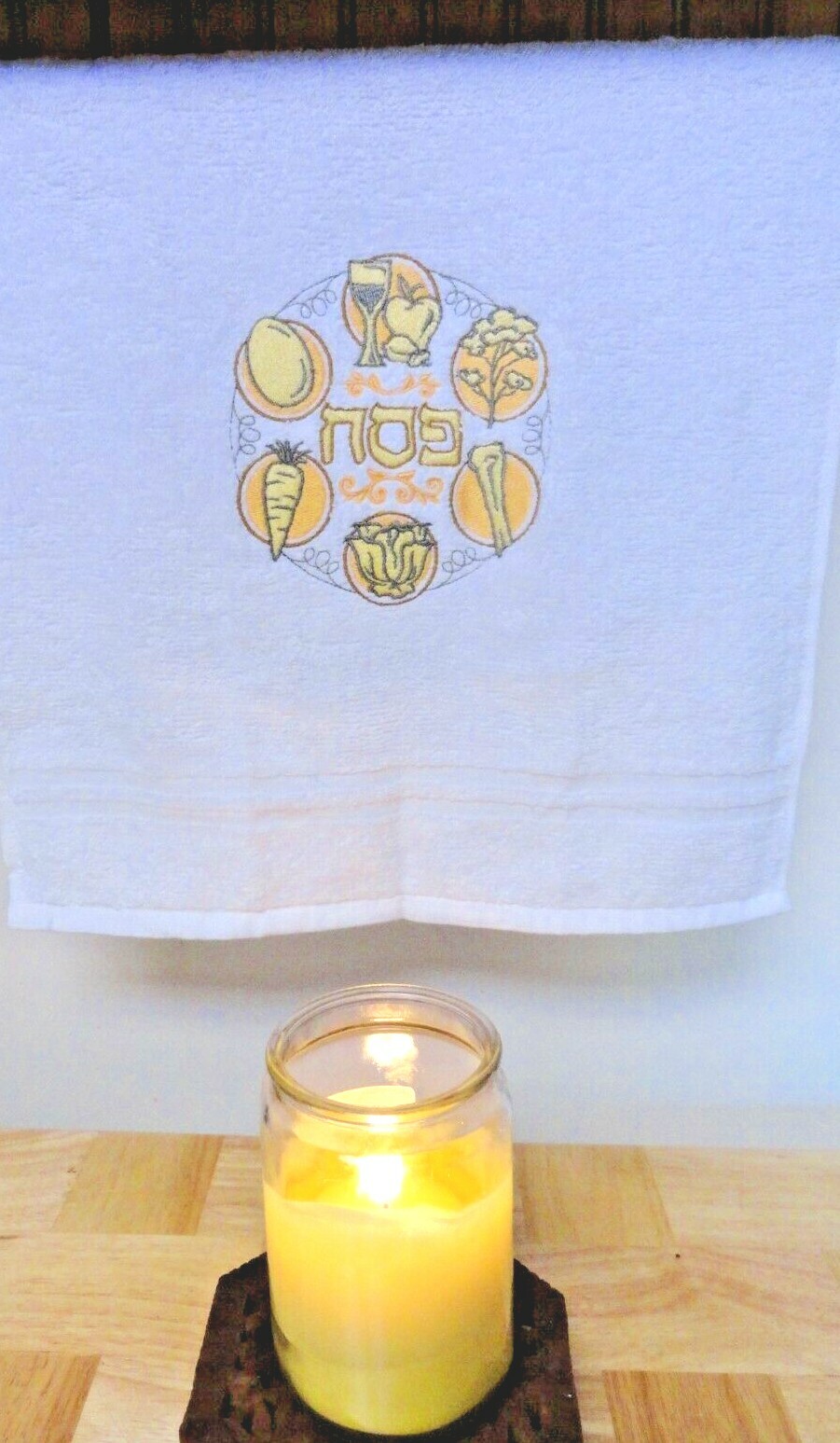 PASSOVER SEDER PLATE DESIGNED HOME CRAFTED MACHINE EMBROIDERED KITCHEN TOWEL