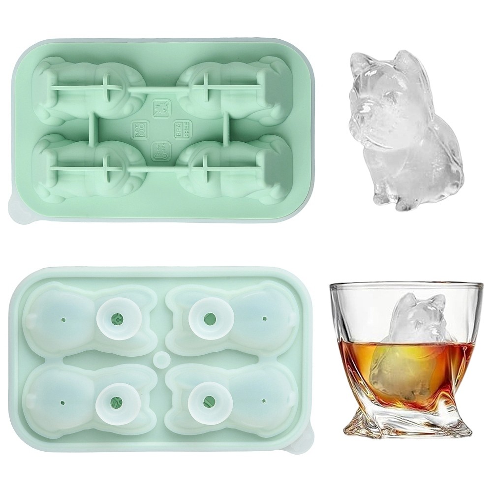 1x Silicone Bulldog Shaped Ice Molds Green Dog Ice Cubes for DIY Drink Bar Decor