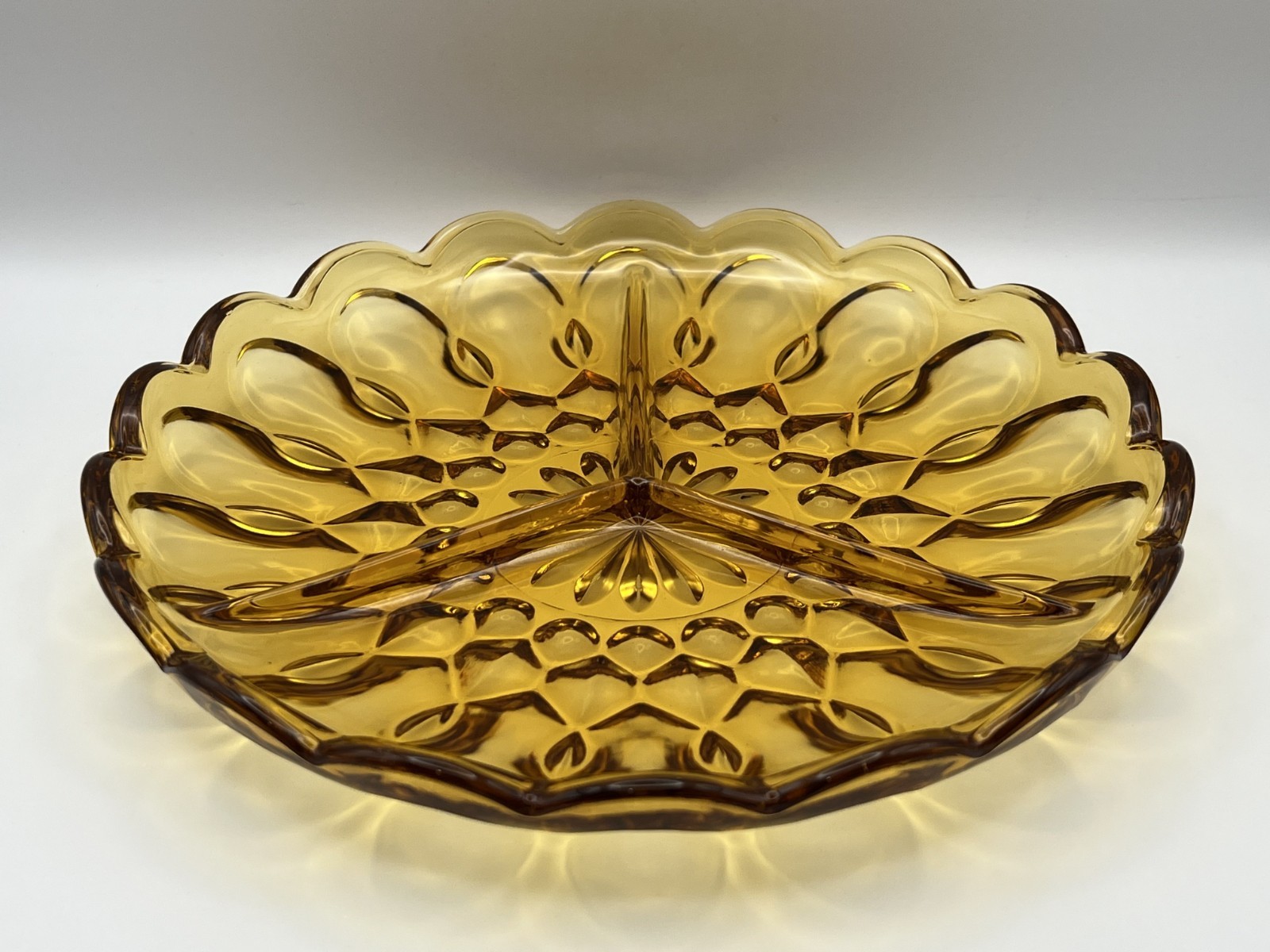 Anchor Hocking Amber Divided Dish Fairfield Pattern | Vintage MCM