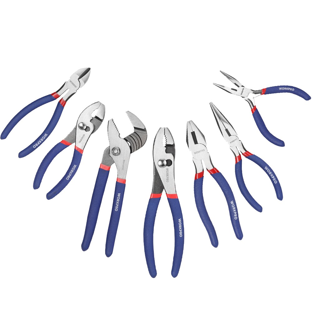 7PCS WORKPRO Plier Set Groove Joint Long Nose Slip Joint Linesman Diagonal Plier
