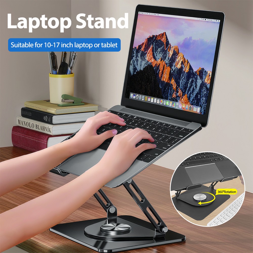 Ergonomic Laptop Riser Holder Stand Foldable Adjustable w/ 360° Rotating Bracket